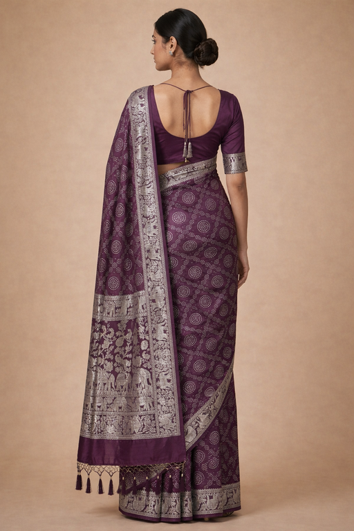 Gajji Silk Bandhani Print Saree Back