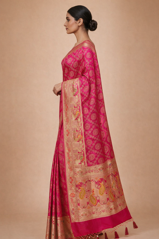 Gajji Silk Bandhani Print Saree Side