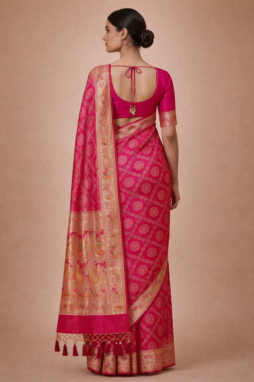 Gajji Silk Bandhani Print Saree Back