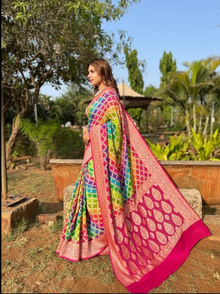 multicolor bandhani haldi saree
