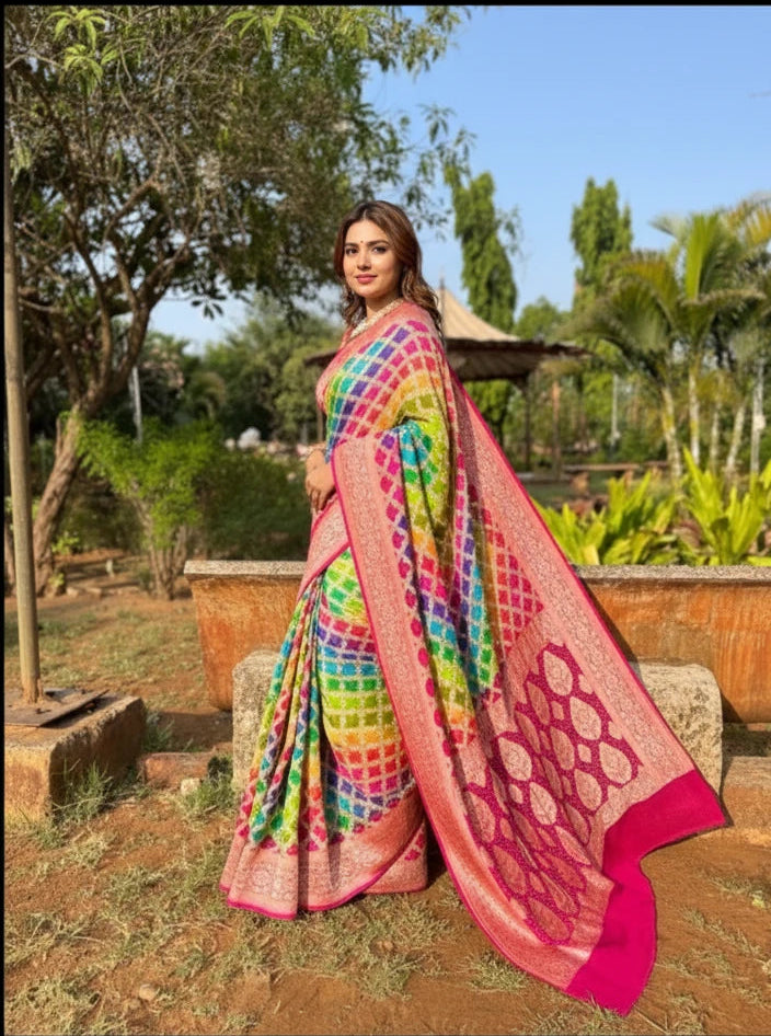 traditional bandhani saree for haldi
