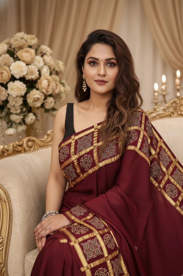 Wedding wear maroon silk saree