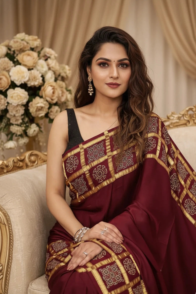 Maroon ghatchola border saree design