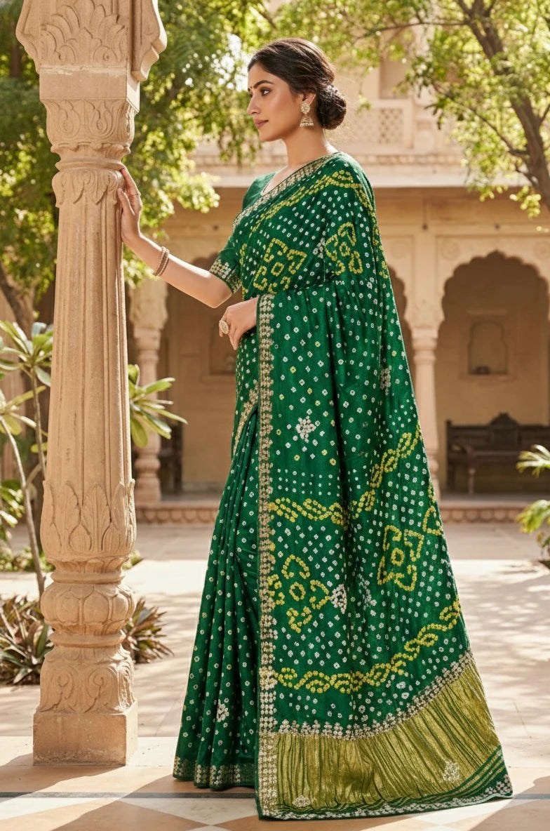 Modal Gajji Bandhani saree with cutdana