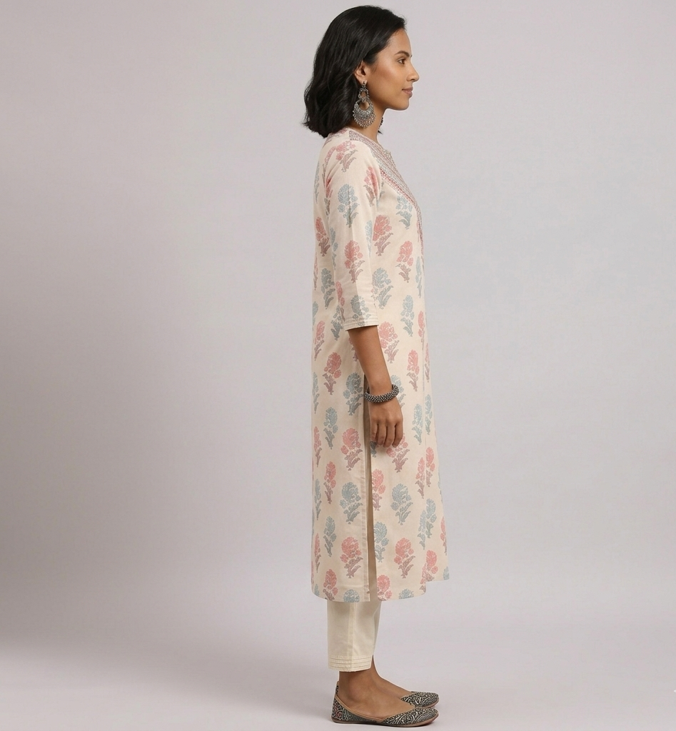 Elegant Ivory Floral Printed Kurta Set