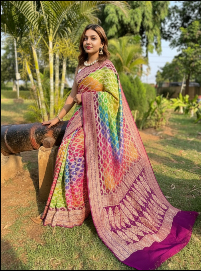 khaddi georgette bandhani saree
