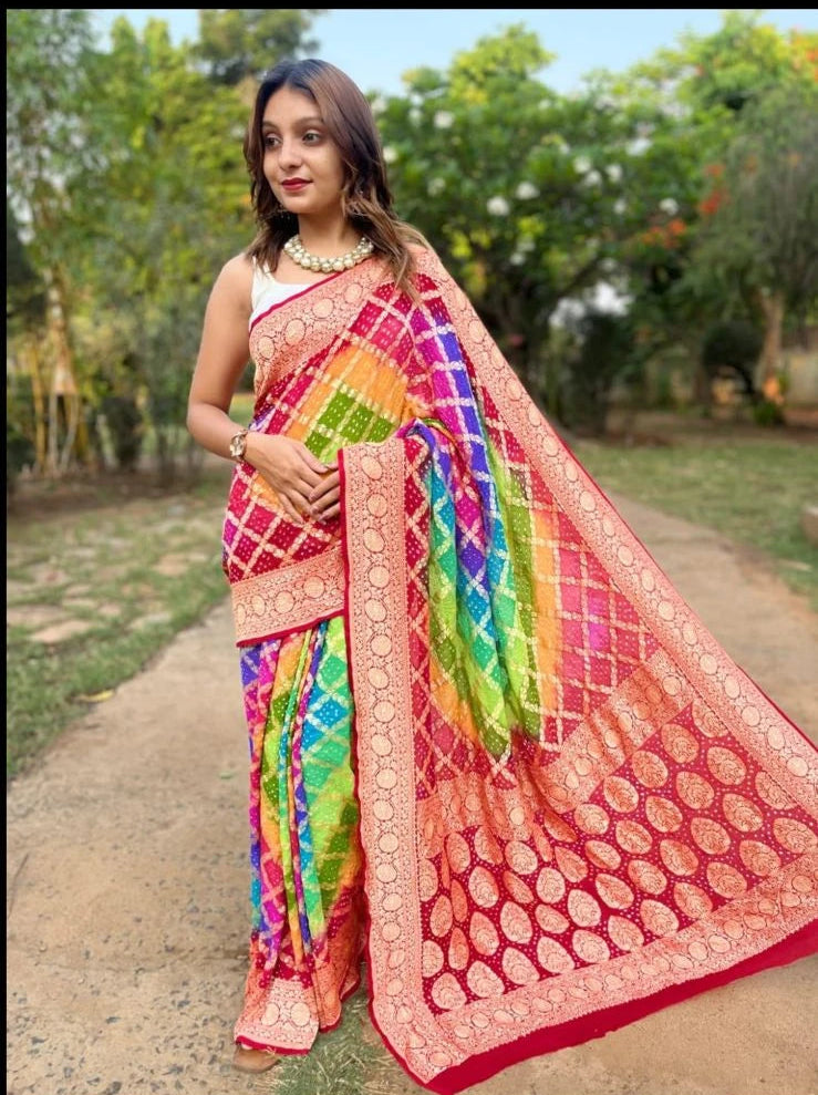khaddi georgette bandhani saree
