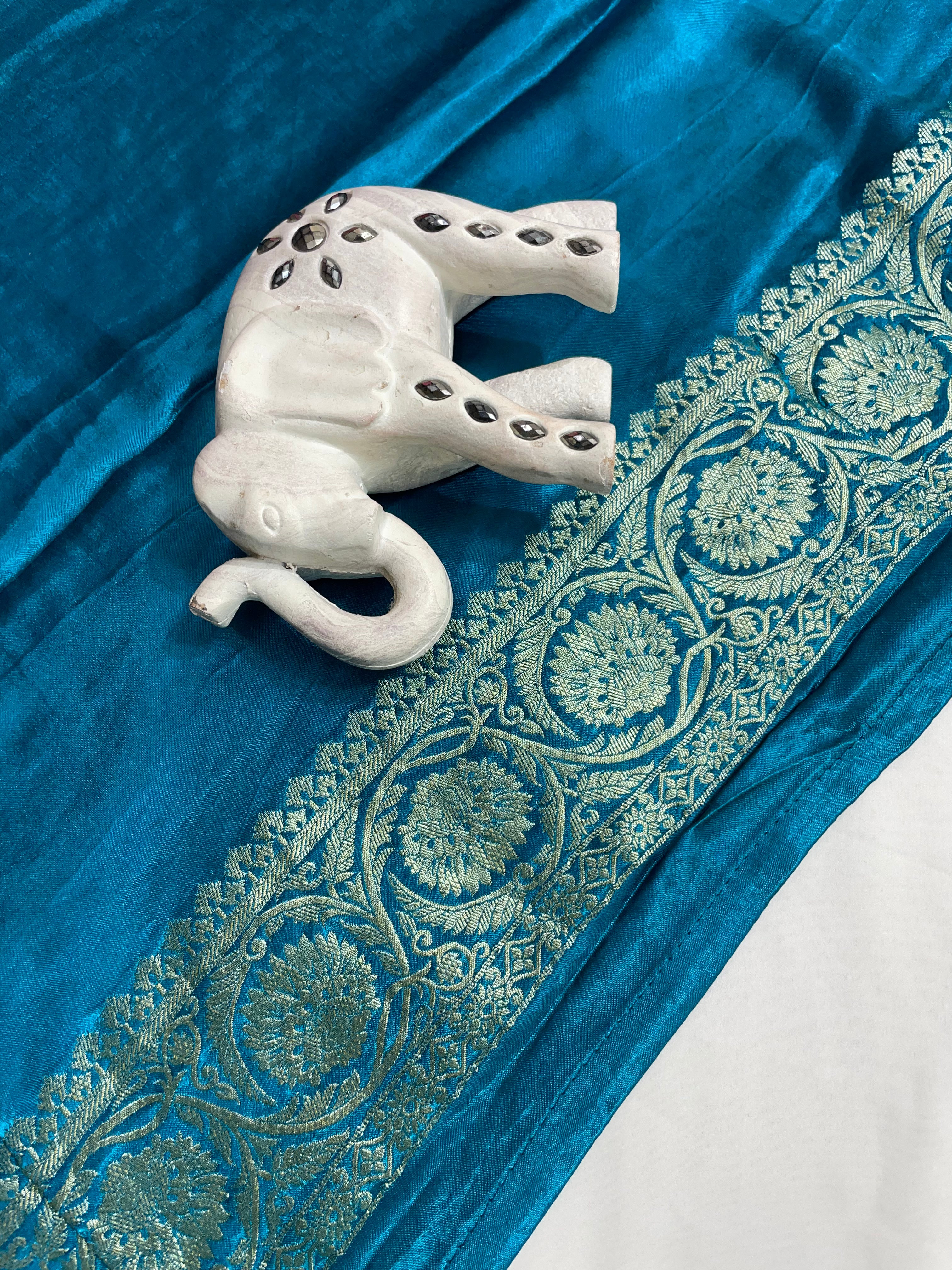 Blue Leaf Rangaat Gajji Saree - Ethically Made, Nature-Inspired Grace - Anita Jain Fashions