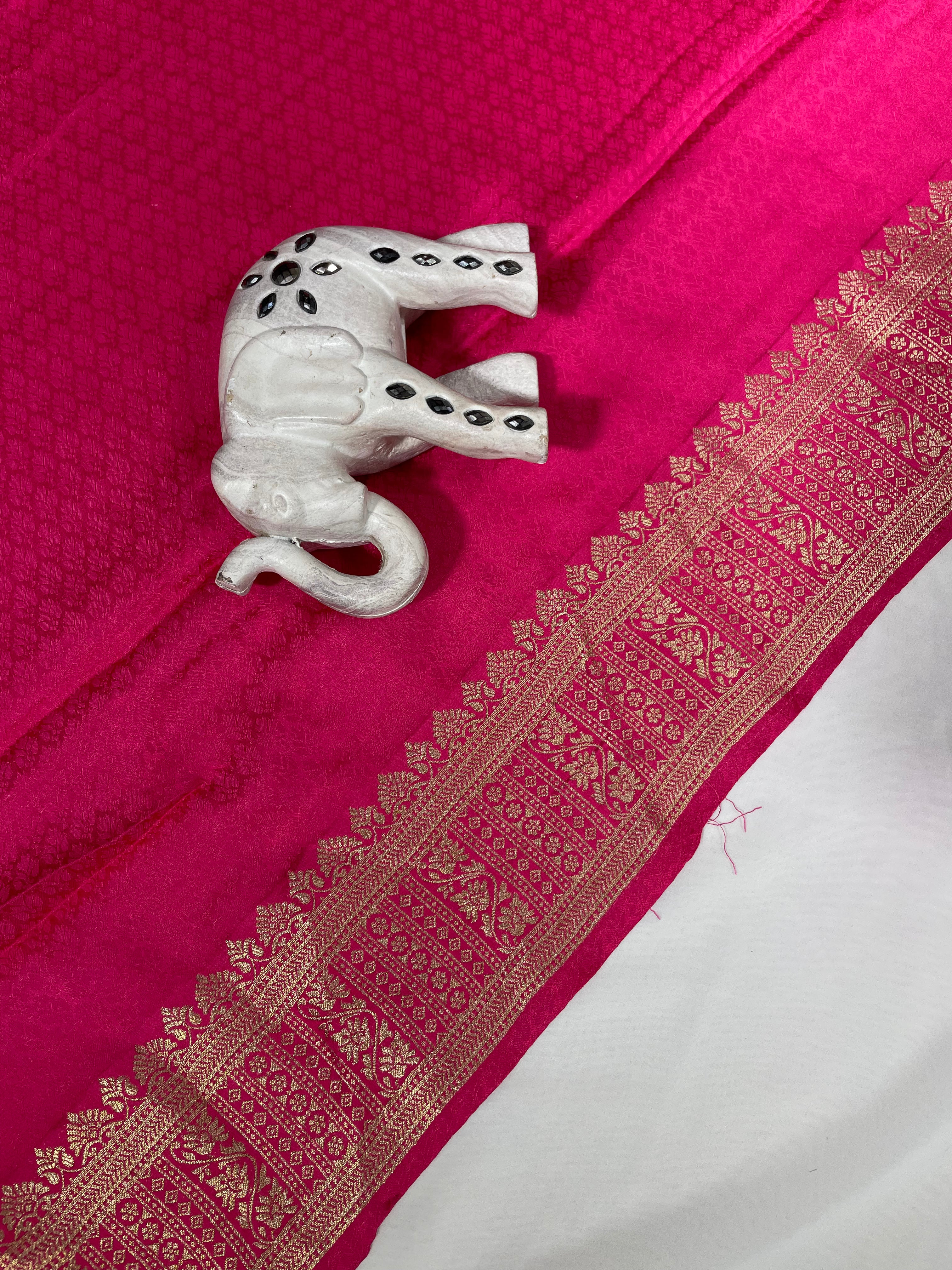 White Pink Peach Big Motif Rangaat Gajji Saree - Ethically Made, Bold Elegance - Anita Jain Fashions