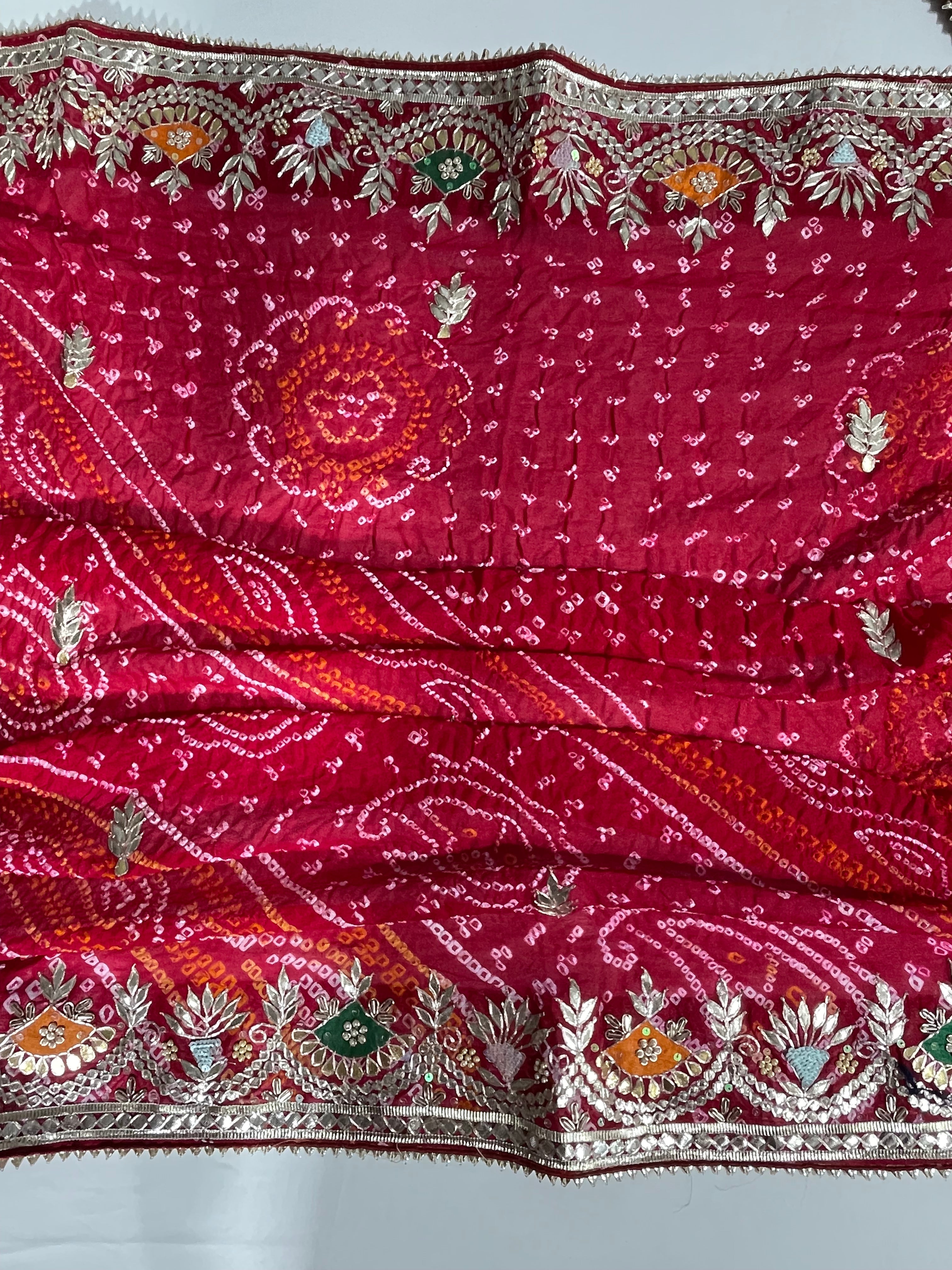 Kangura Border Red Hand Bandhani Pure Ojhariya Saree - Ethically Made, Luxurious Craftsmanship & Traditional Artistry - Anita Jain Fashions