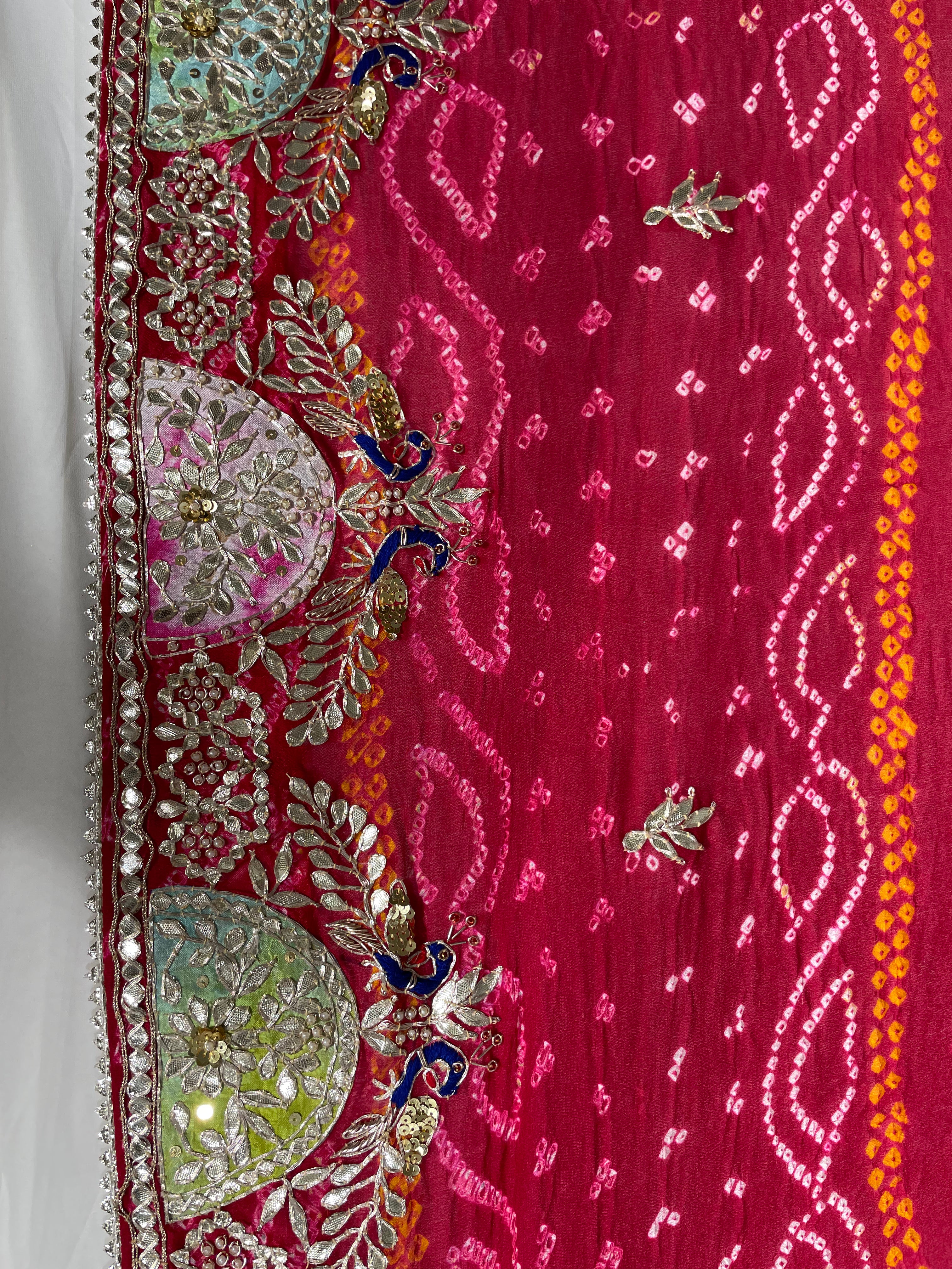 Peacock Border Red Hand Bandhani Pure Ojhariya Saree - Ethically Made, Luxurious Craftsmanship & Traditional Elegance - Anita Jain Fashions