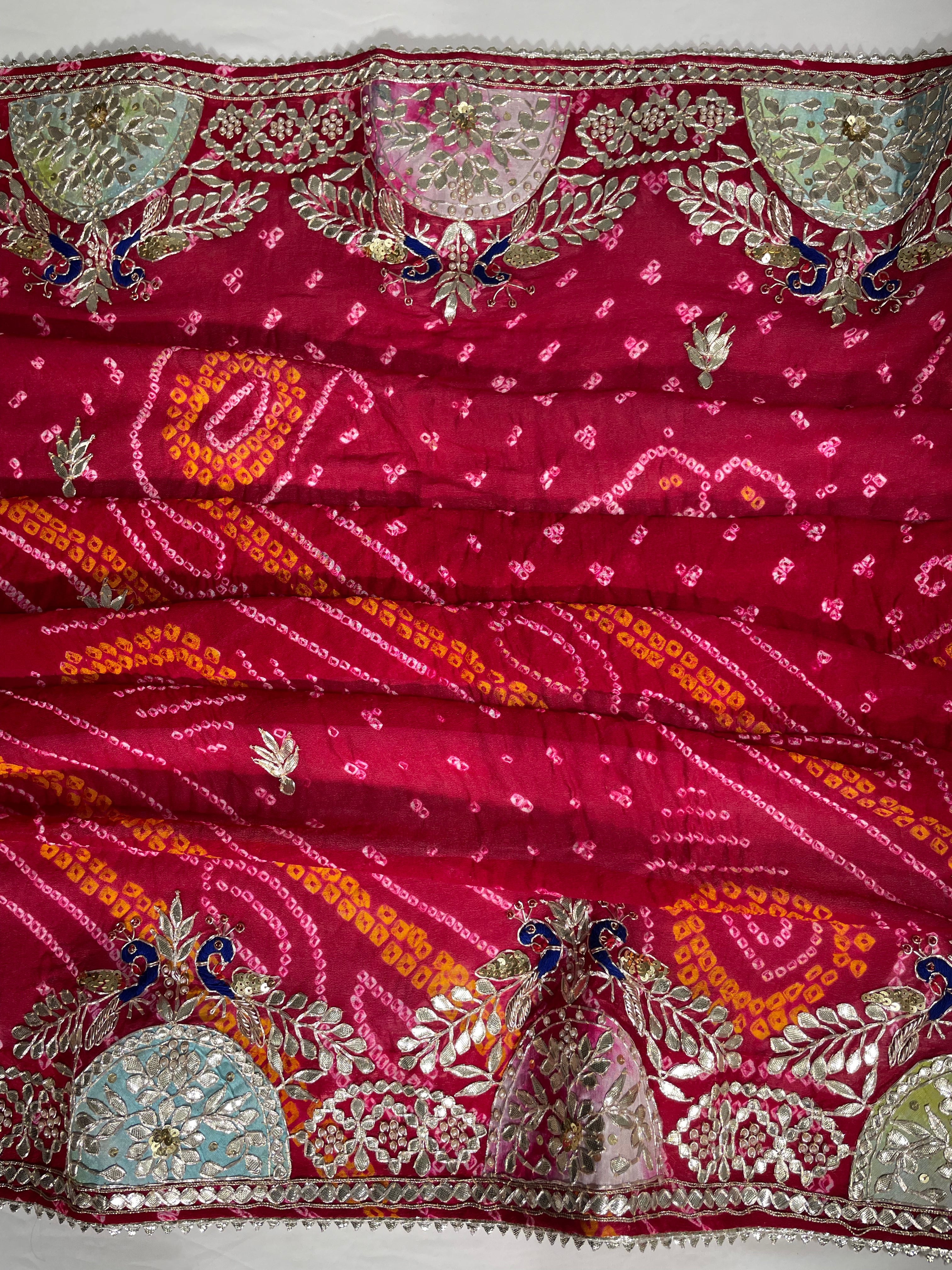 Peacock Border Red Hand Bandhani Pure Ojhariya Saree - Ethically Made, Luxurious Craftsmanship & Traditional Elegance - Anita Jain Fashions