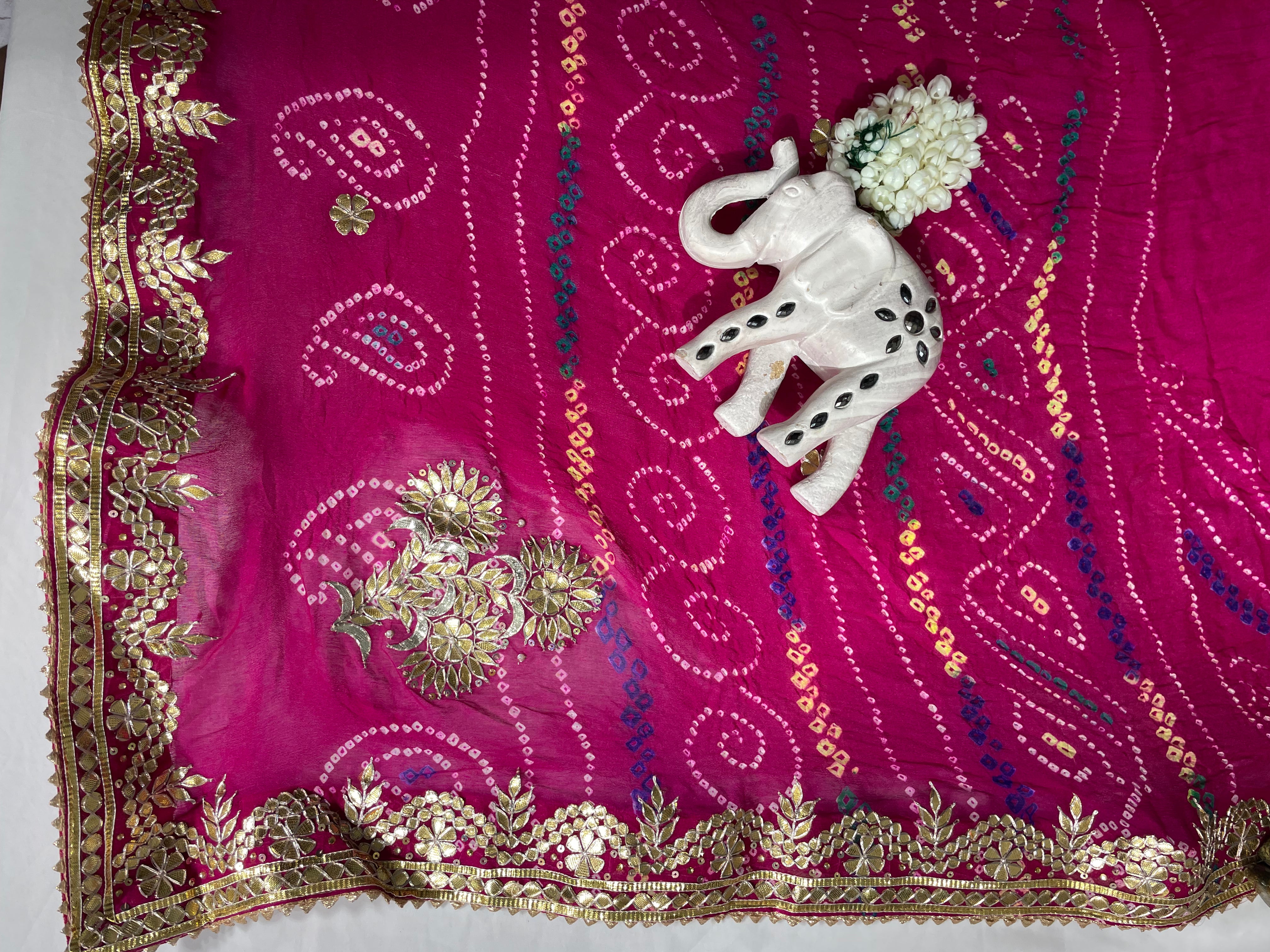 Navranga Hand Gota Patti Kangura Border Hand Bandhani Pure Ojhariya Saree - Ethically Made, Vibrant Craftsmanship - Anita Jain Fashions