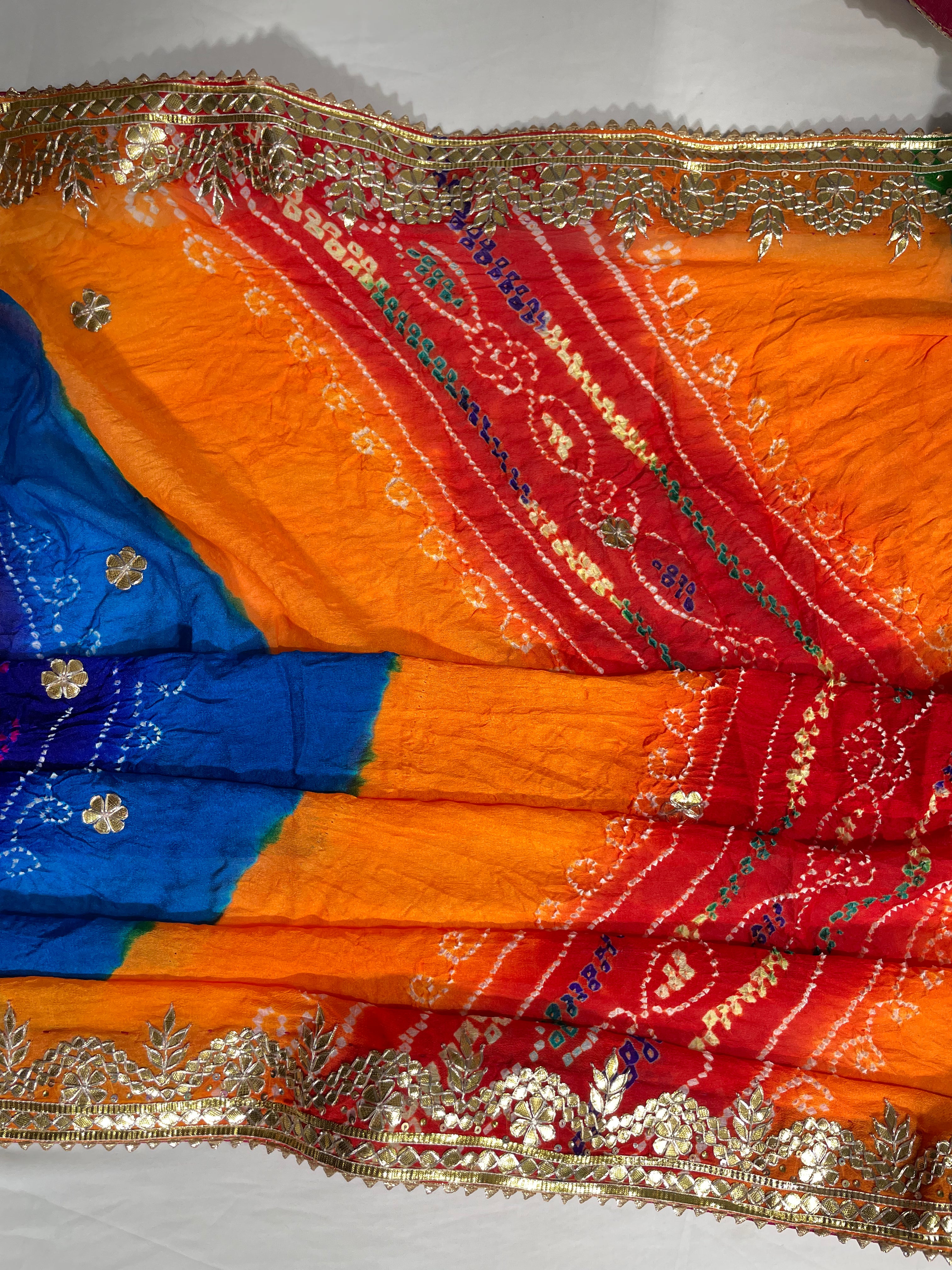 Navranga Hand Gota Patti Kangura Border Hand Bandhani Pure Ojhariya Saree - Ethically Made, Vibrant Craftsmanship - Anita Jain Fashions