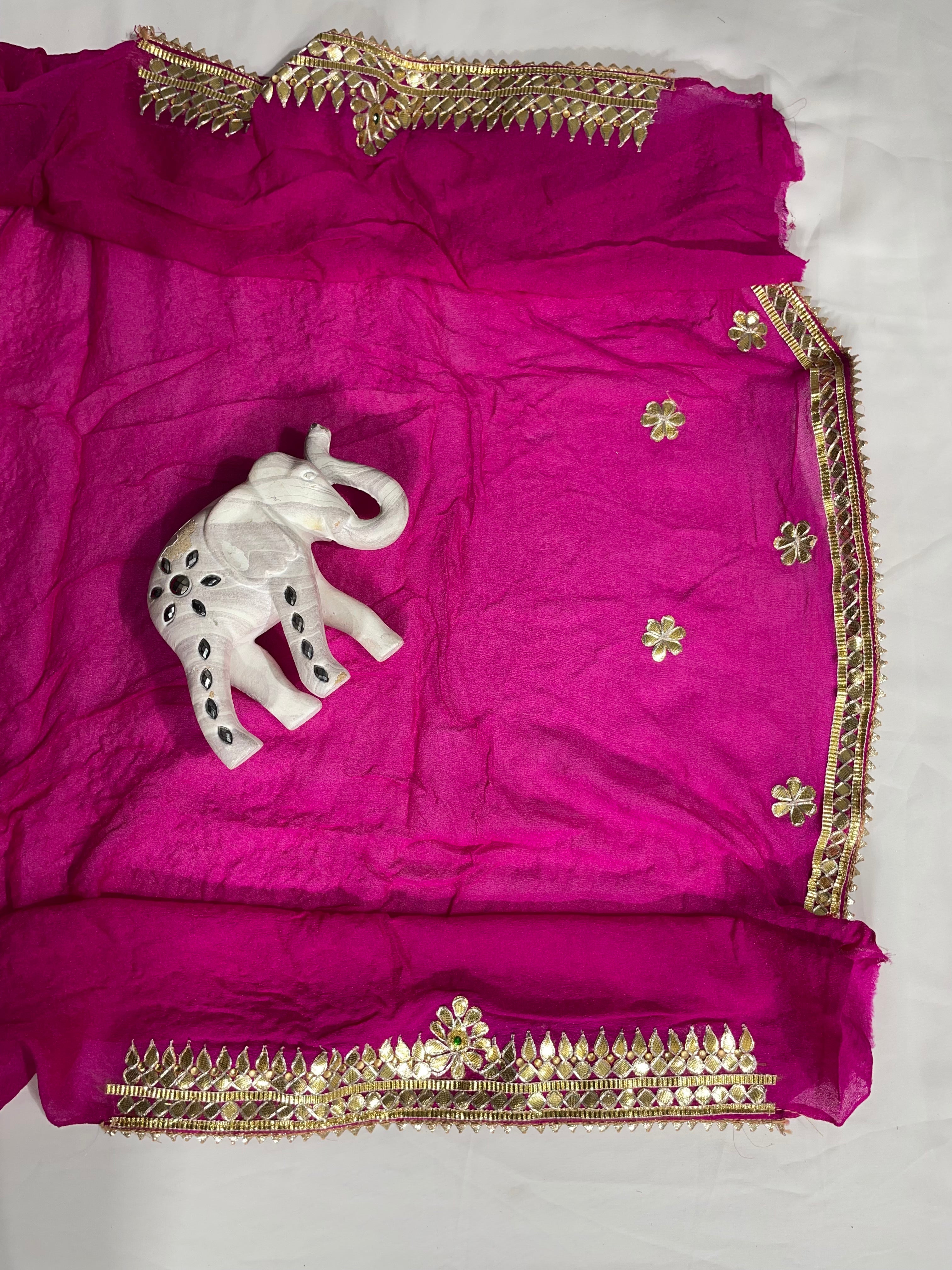 Golden Gota Patti Border Hand Bandhani Pure Pink Ojhariya Saree - Ethically Made, Luxurious Craftsmanship - Anita Jain Fashions