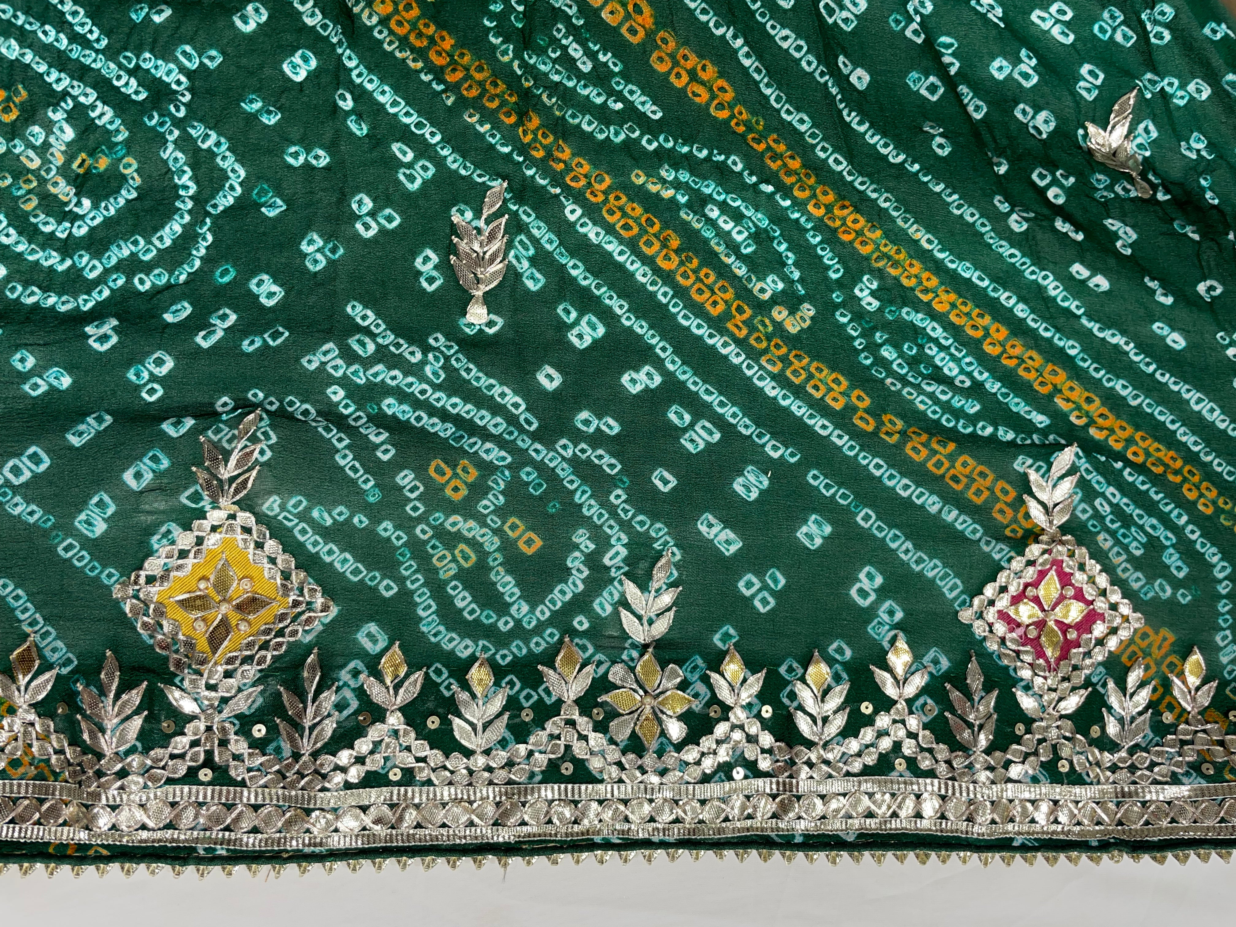 Green Gota Patti Box Patch Border Hand Bandhani Pure Ojhariya Saree - Ethically Made, Exquisite Craftsmanship - Anita Jain Fashions