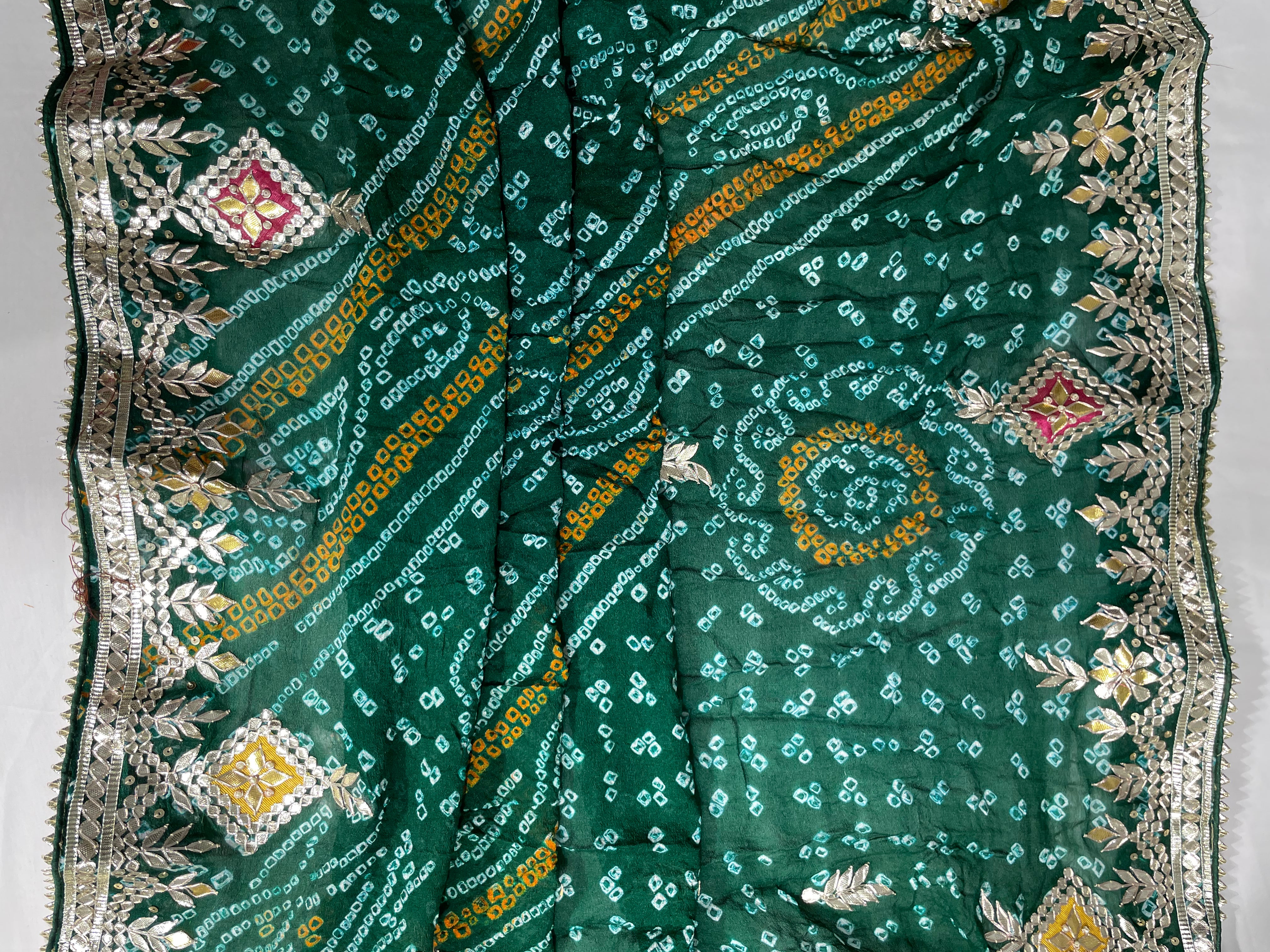 Green Gota Patti Box Patch Border Hand Bandhani Pure Ojhariya Saree - Ethically Made, Exquisite Craftsmanship - Anita Jain Fashions