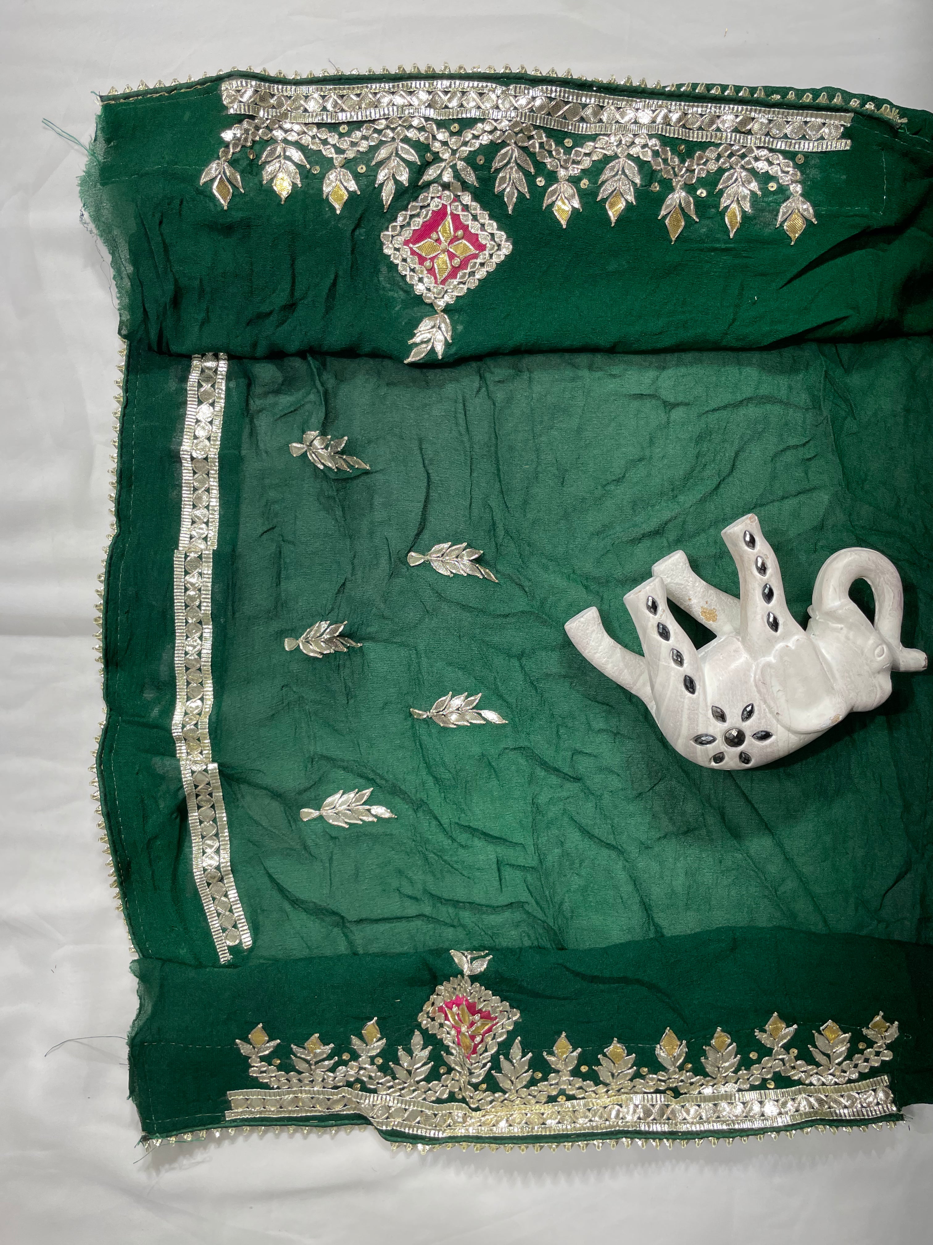 Green Gota Patti Box Patch Border Hand Bandhani Pure Ojhariya Saree - Ethically Made, Exquisite Craftsmanship - Anita Jain Fashions