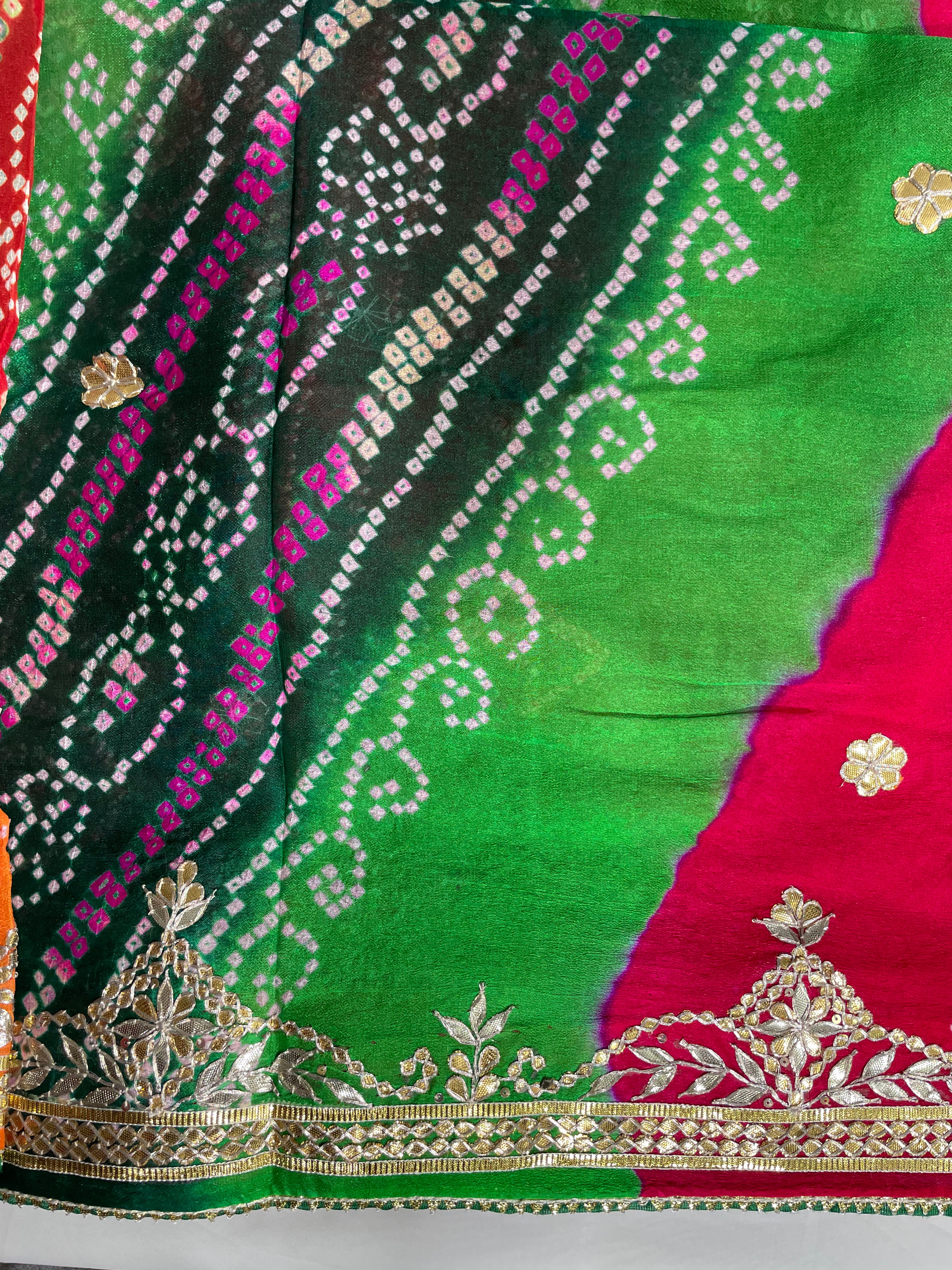 Navranga Stylized Gota Patti Border Hand Bandhani Pure Ojhariya Saree - Ethically Made, Vibrant Elegance - Anita Jain Fashions