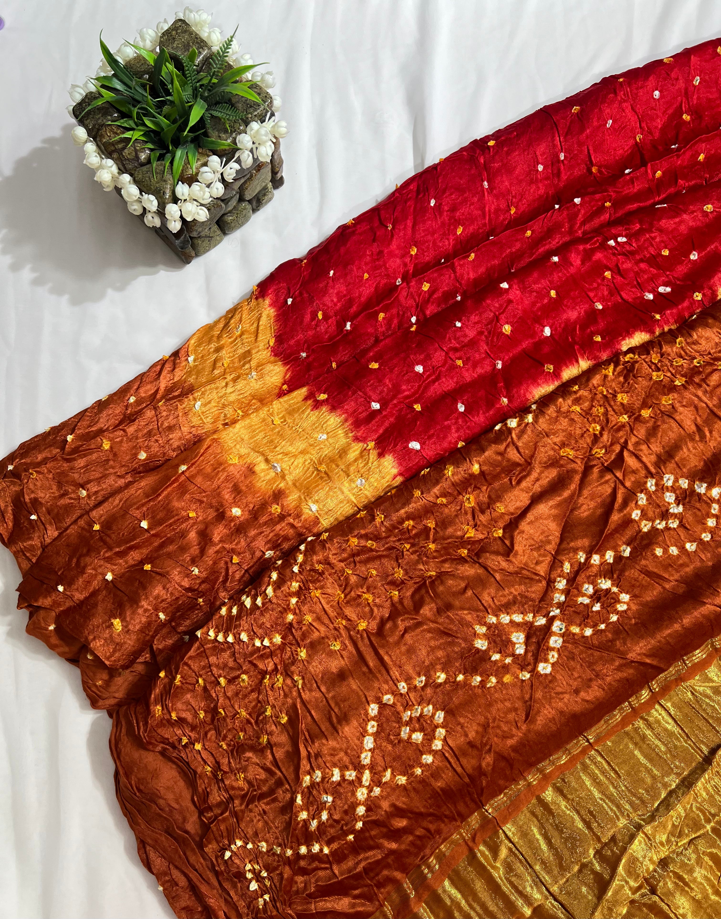 Red Yellow Gajji Silk Shaded Saree - Ethically Made, Vibrant Gradient Elegance - Anita Jain Fashions