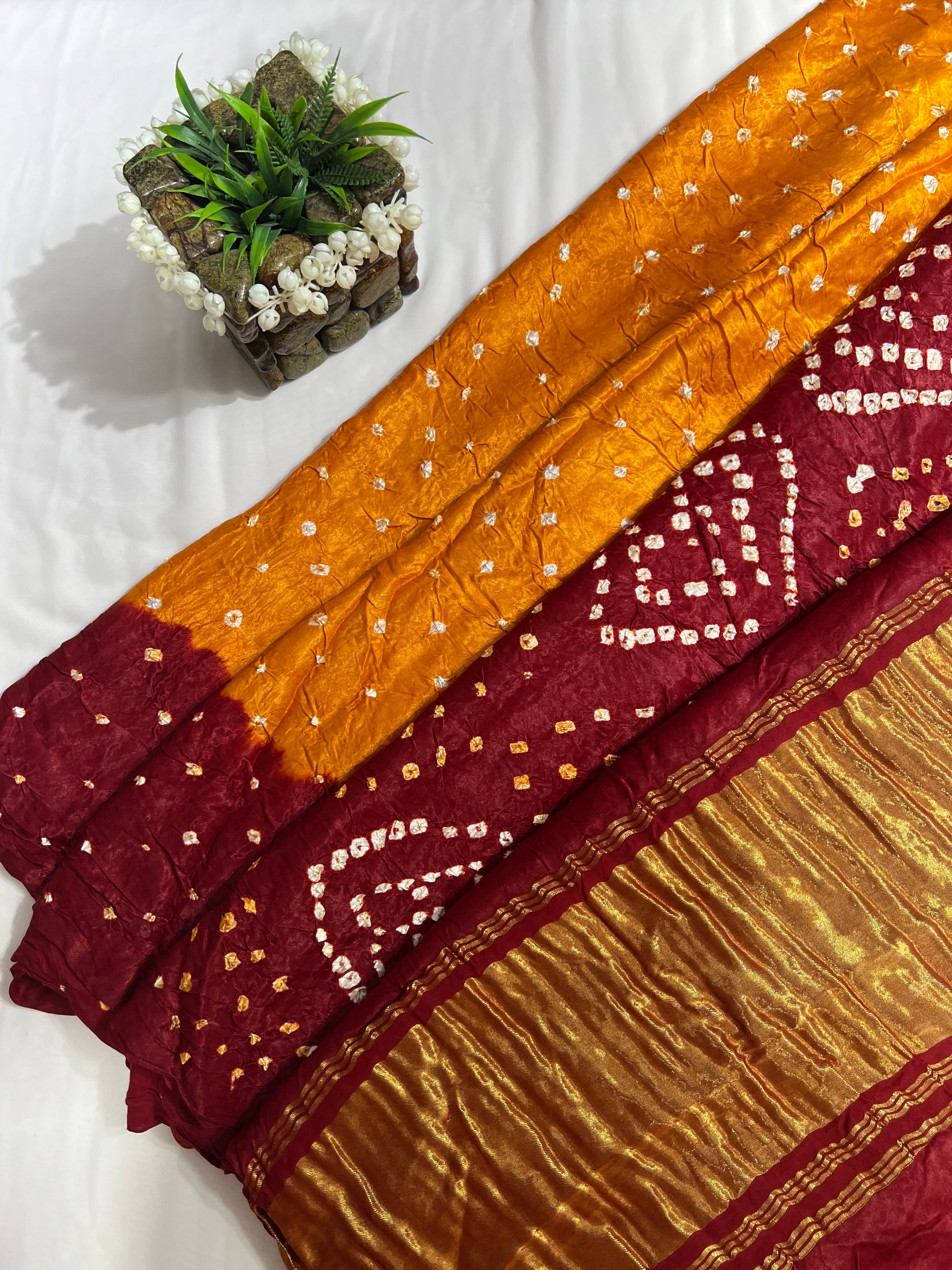 Yellow Red Gajji Silk Shaded Saree - Ethically Made, Vibrant Elegance - Anita Jain Fashions