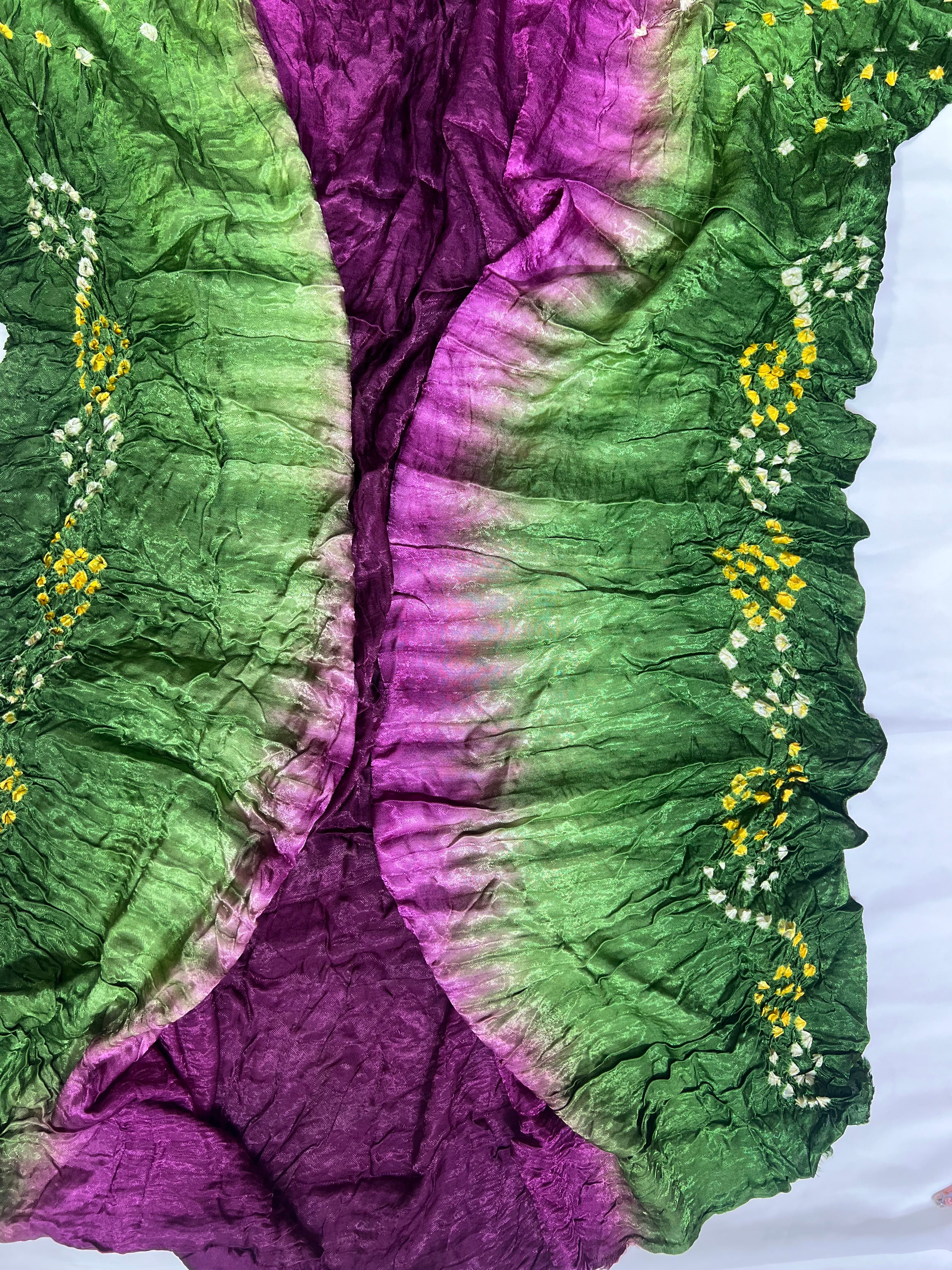 Green & Purple Gajji Silk Shaded Saree - Ethically Made, Luxurious Gradient - Anita Jain Fashions