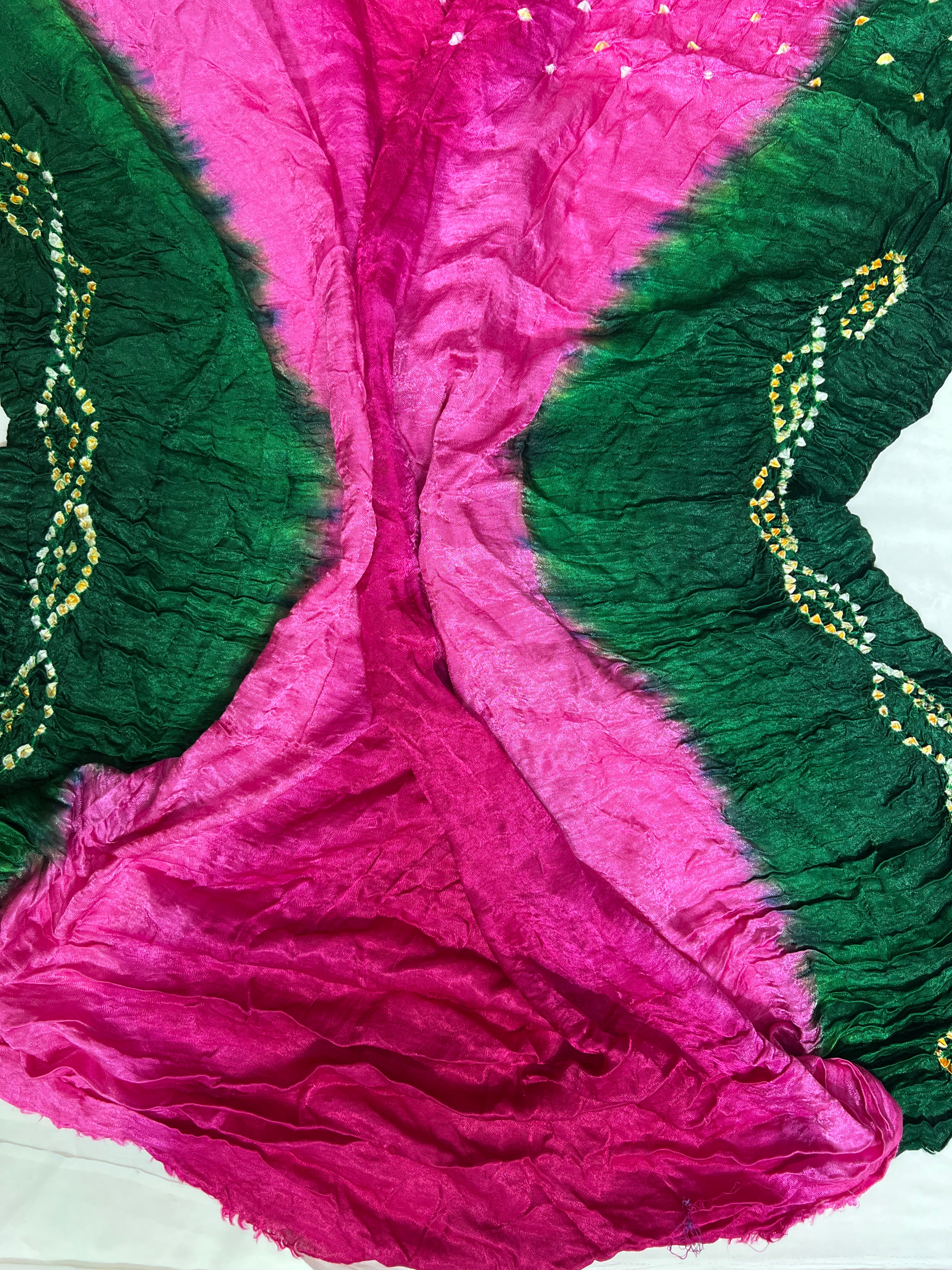 Green & Pink Gajji Silk Shaded Saree - Ethically Made, Vibrant Elegance - Anita Jain Fashions