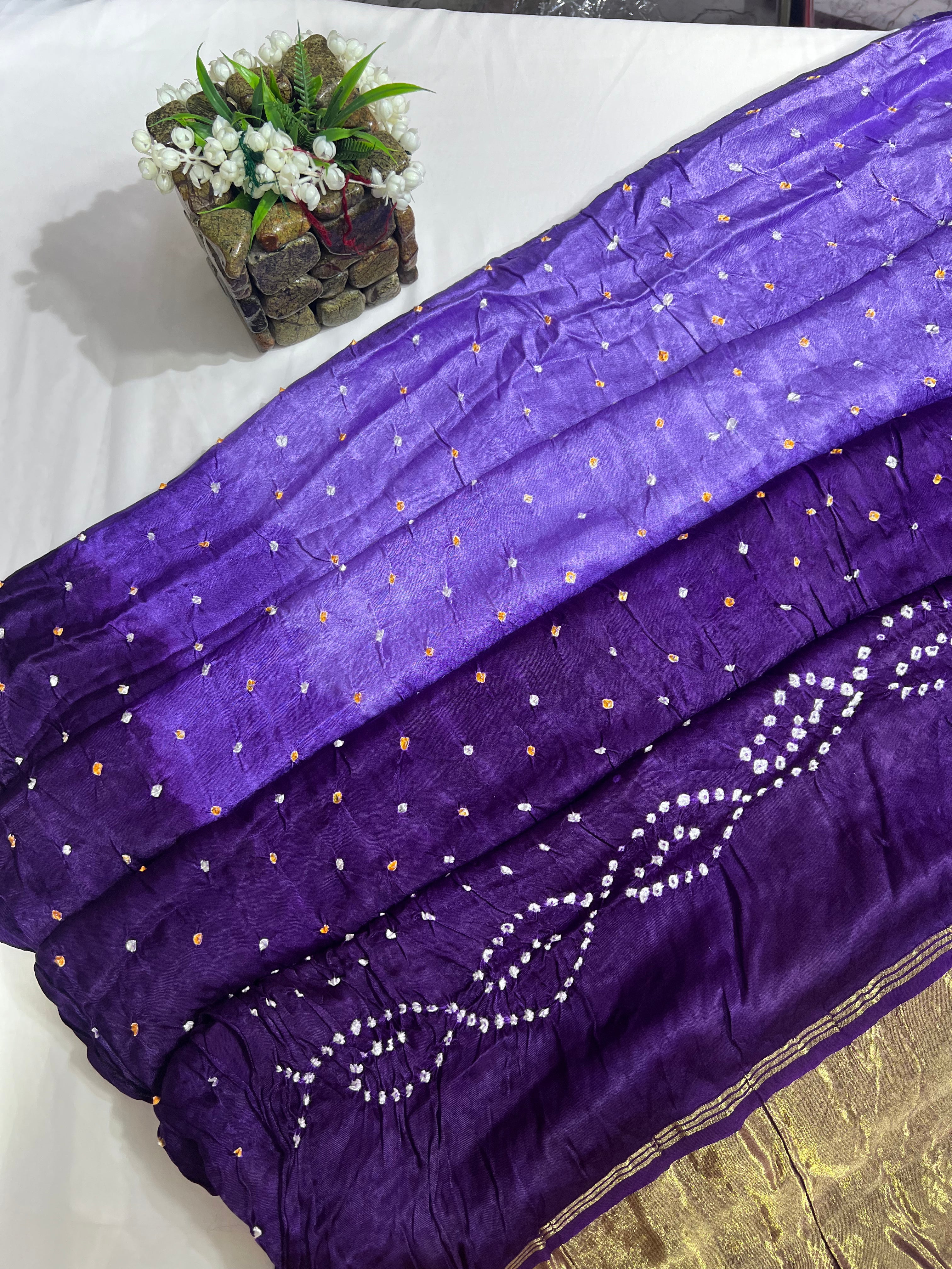 Purple & Dark Purple Gajji Silk Shaded Saree - Ethically Made, Elegant Gradient - Anita Jain Fashions