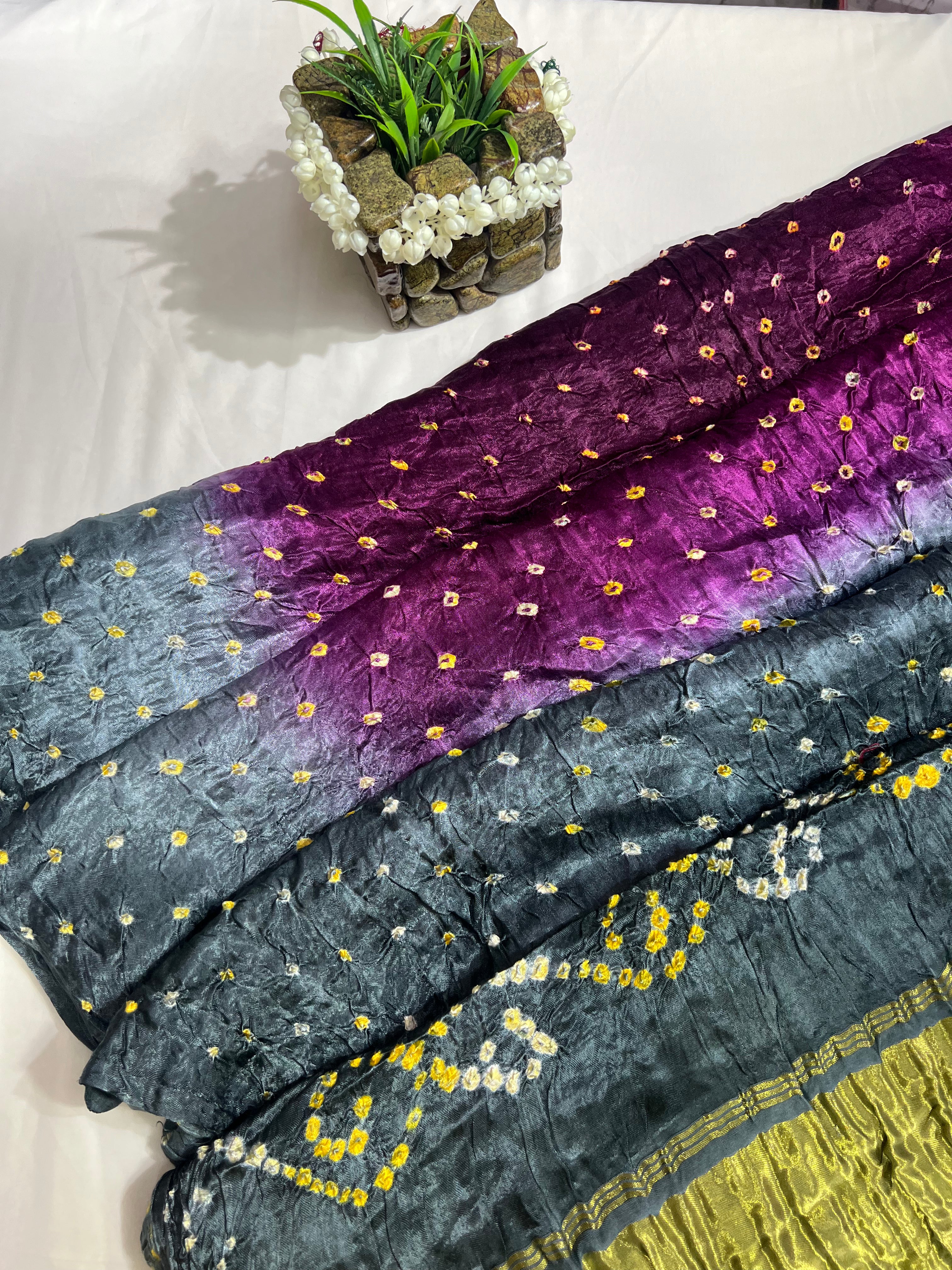 Purple & Grey Gajji Silk Shaded Saree - Ethically Made, Sophisticated Gradient - Anita Jain Fashions