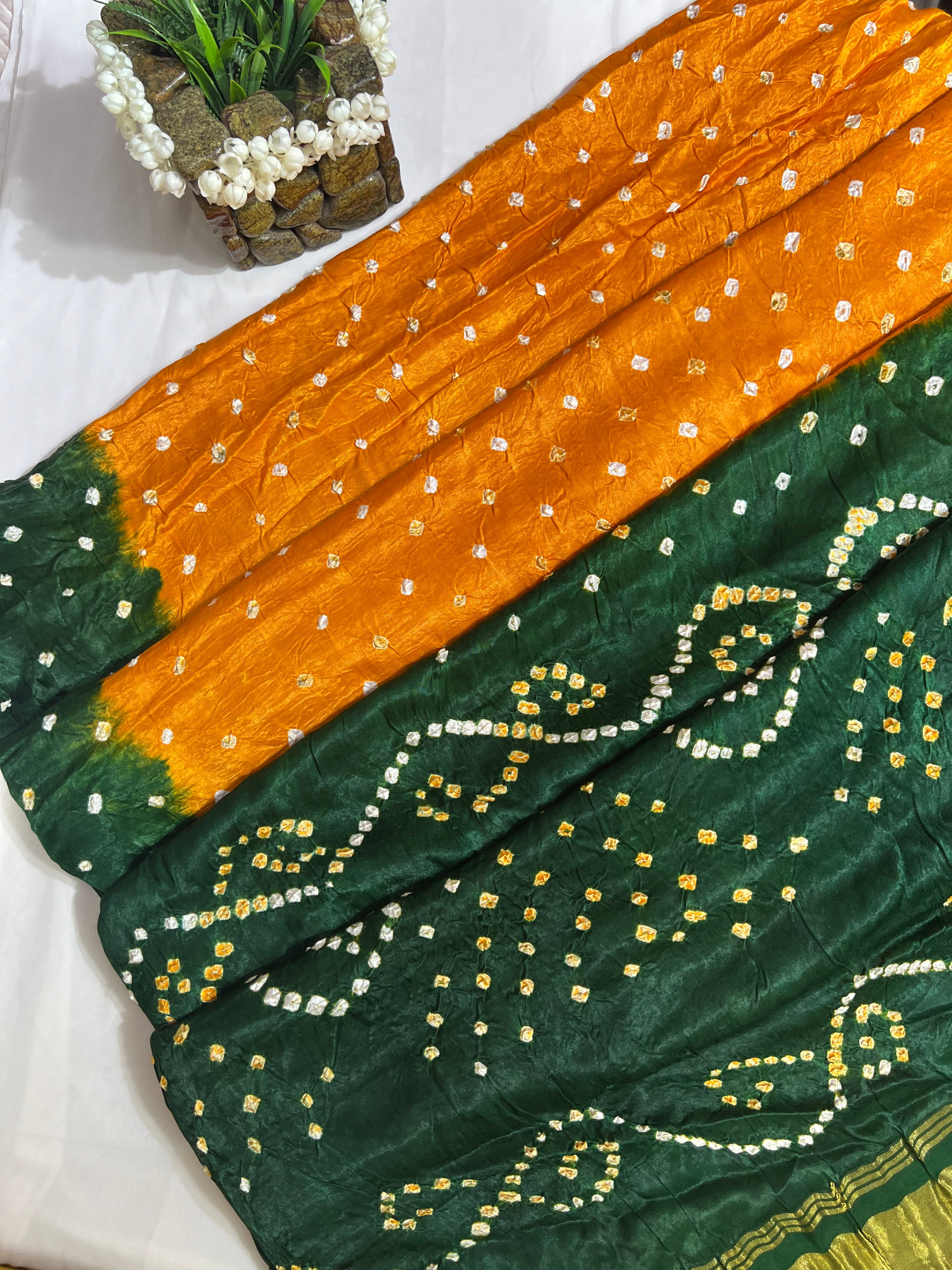 Yellow & Green Gajji Silk Shaded Saree - Ethically Made, Vibrant Gradient - Anita Jain Fashions