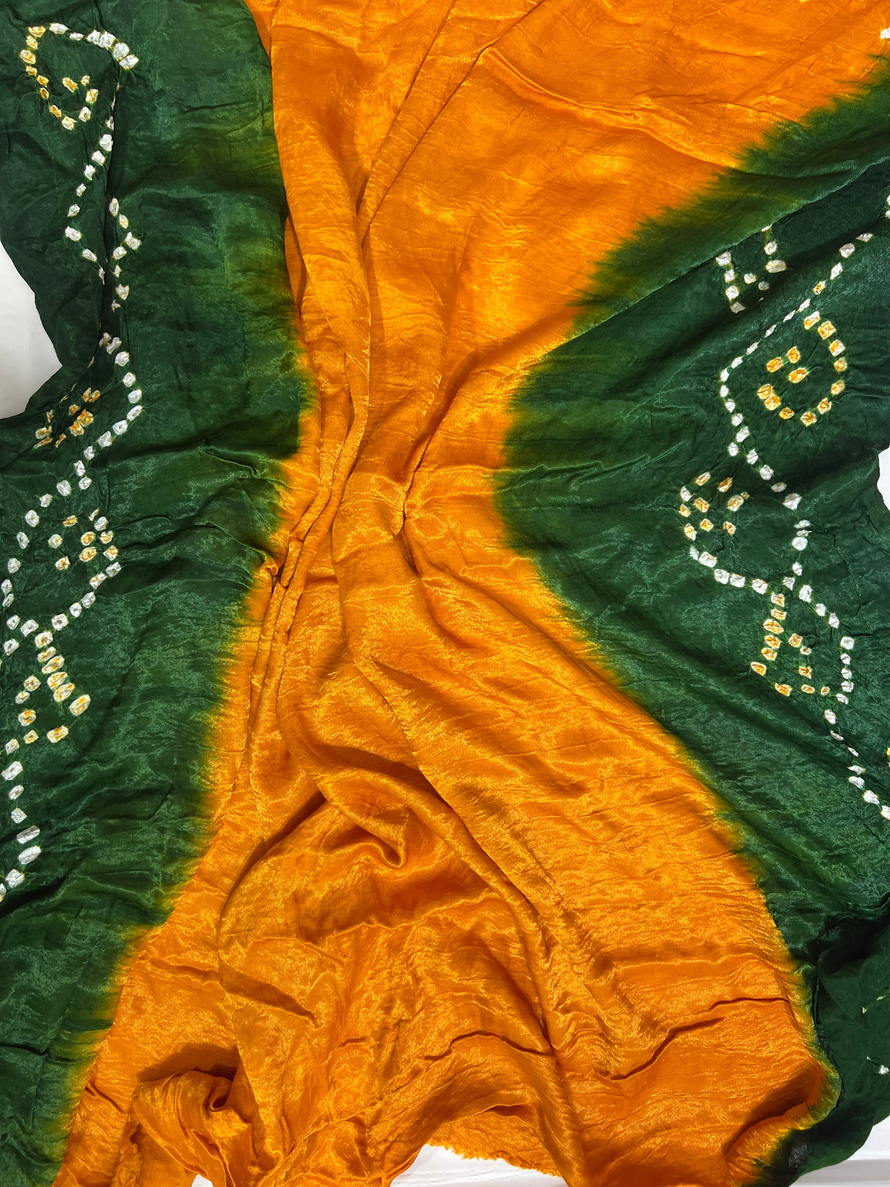 Yellow & Green Gajji Silk Shaded Saree - Ethically Made, Vibrant Gradient - Anita Jain Fashions