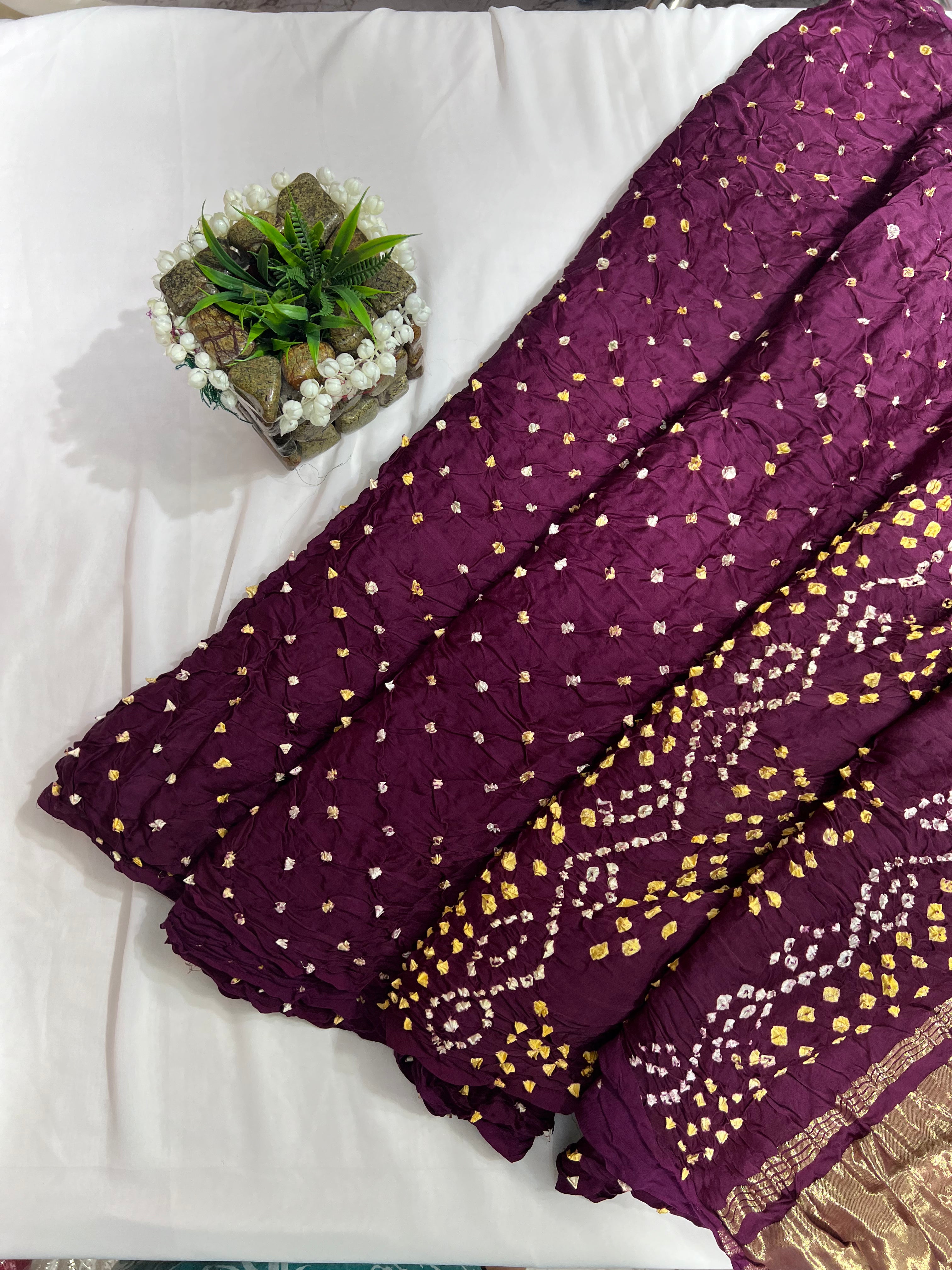 Purple Modal Gajji Hand Bandhani Saree with Lagdi Patta Pallu - Ethically Made, Traditional Artistry - Anita Jain Fashions