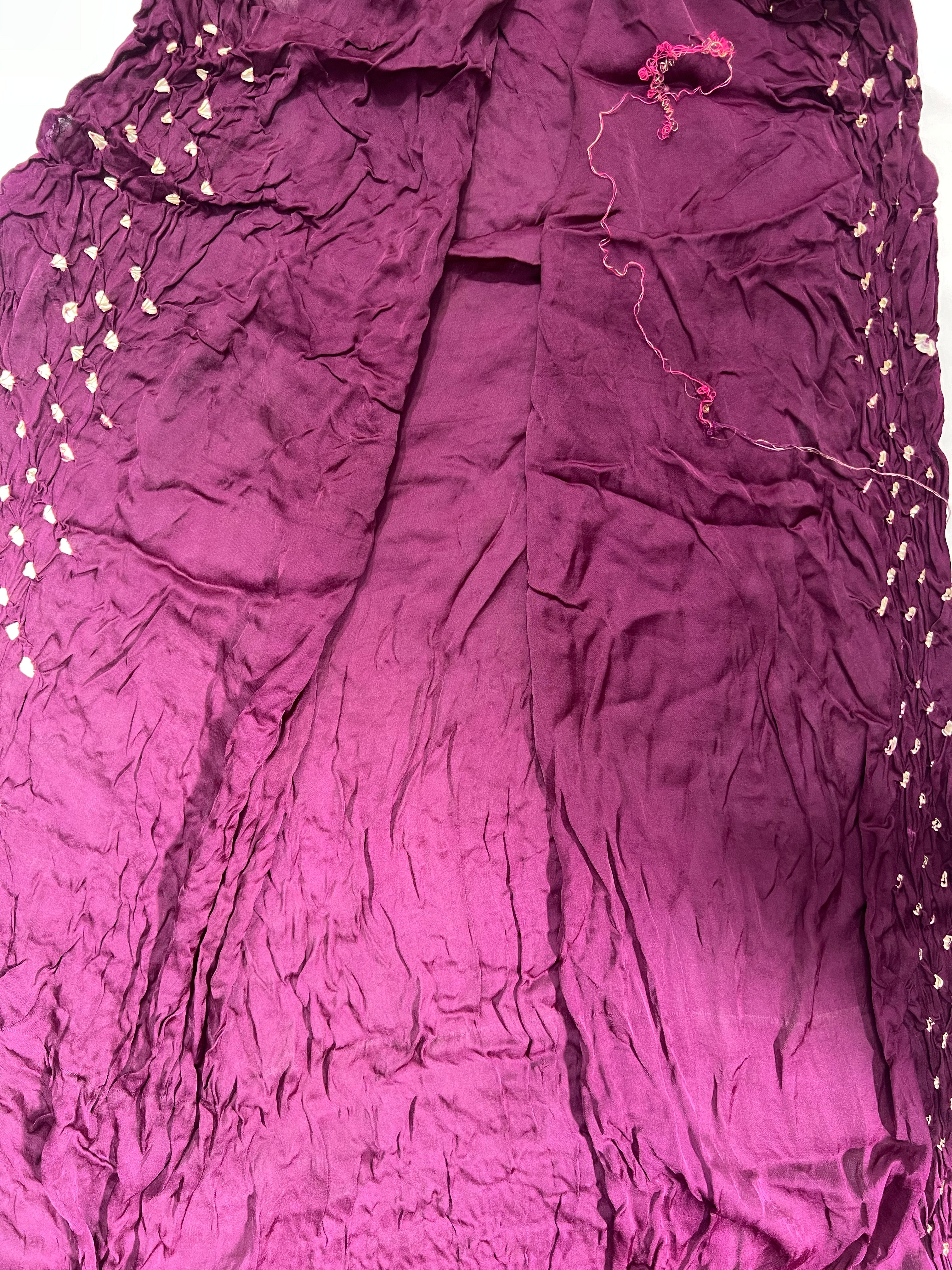 Purple Modal Gajji Hand Bandhani Saree with Lagdi Patta Pallu - Ethically Made, Traditional Artistry - Anita Jain Fashions