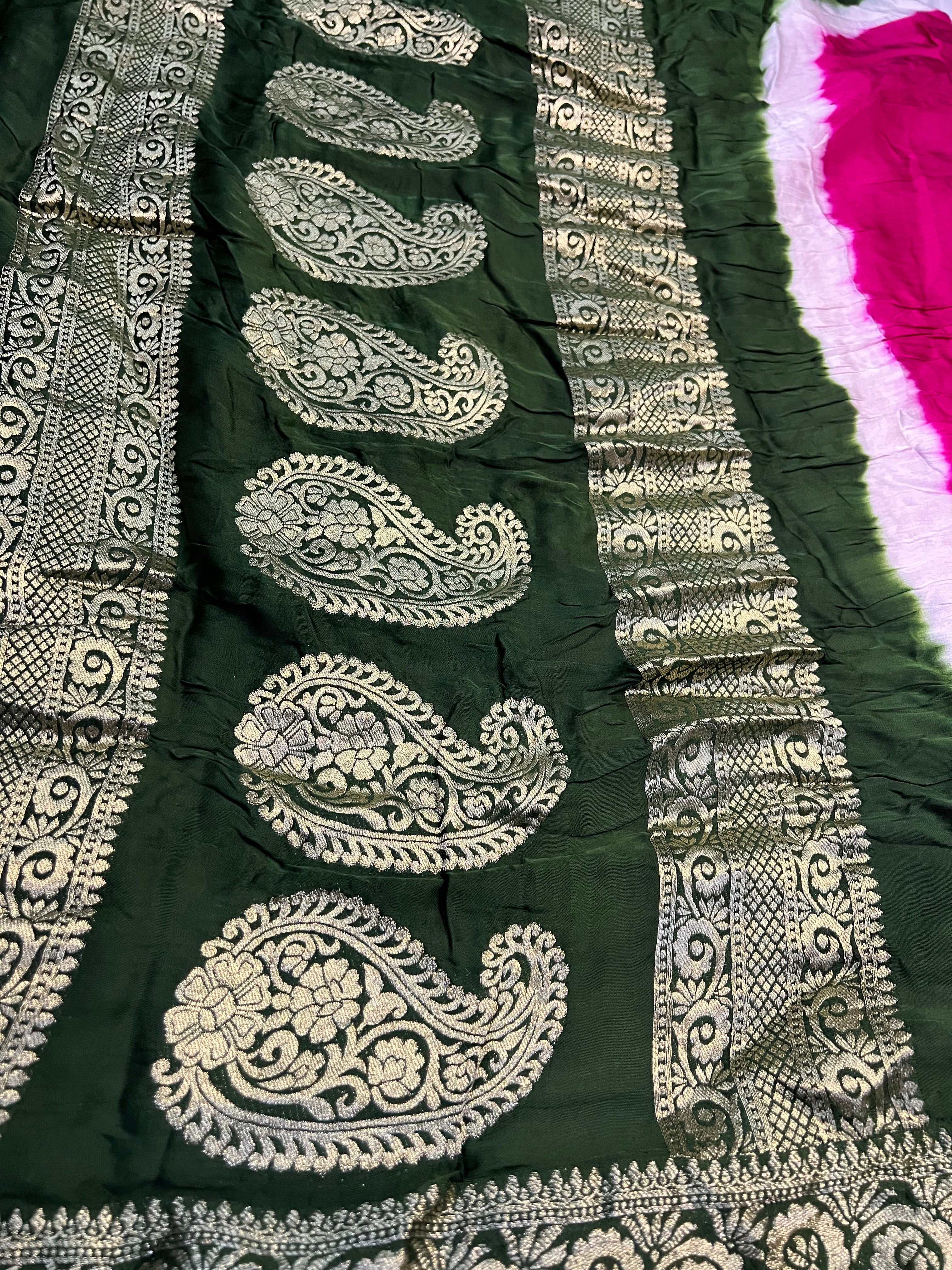 Tri-Colour (Pink, White, and Green) Modal Gajji Silk Saree - Ethically Made, Vibrant Fusion - Anita Jain Fashions