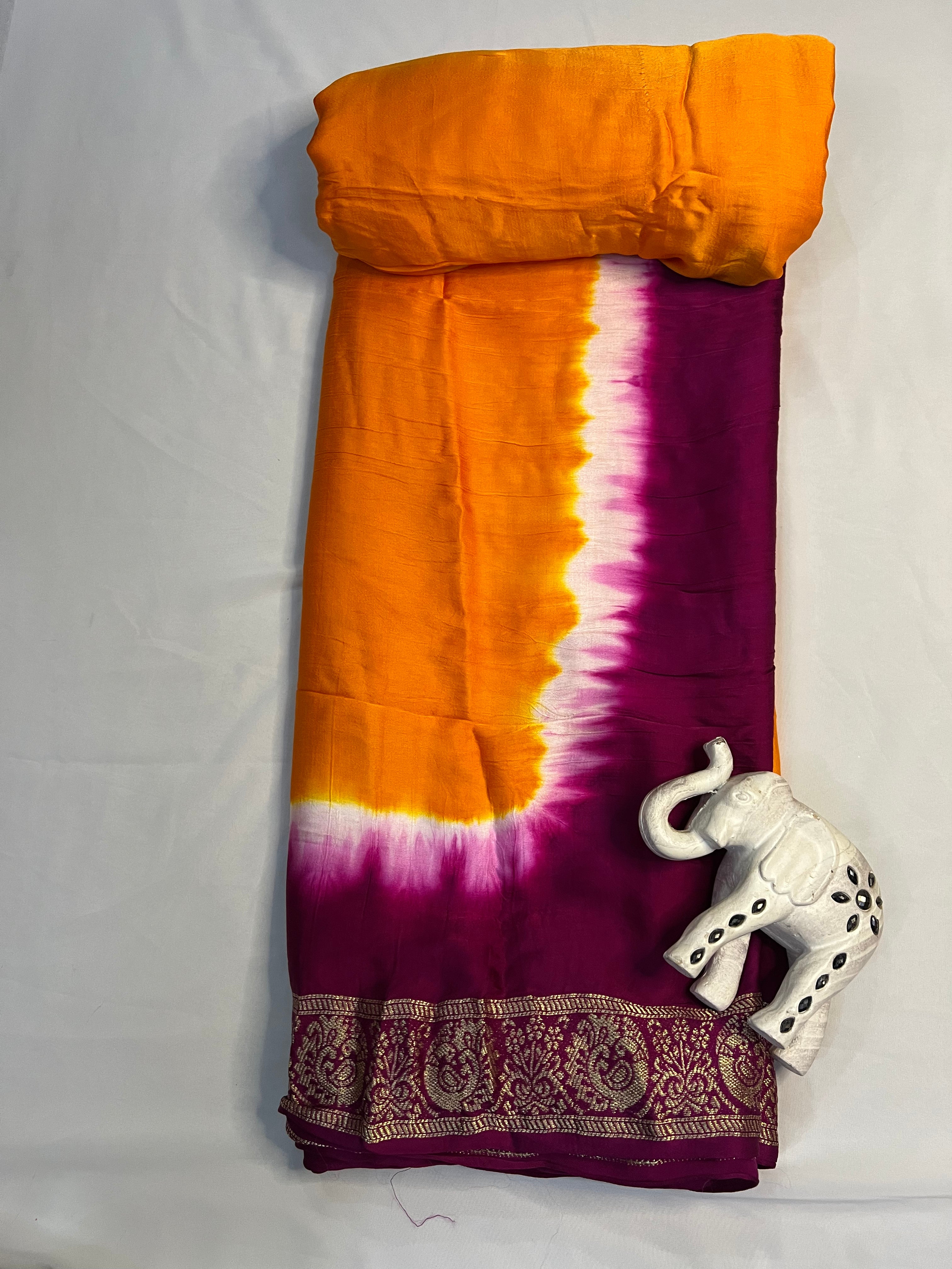 Tri-Colour (Pink, White, and Yellow) Modal Gajji Silk Saree - Ethically Made, Vibrant Blend - Anita Jain Fashions