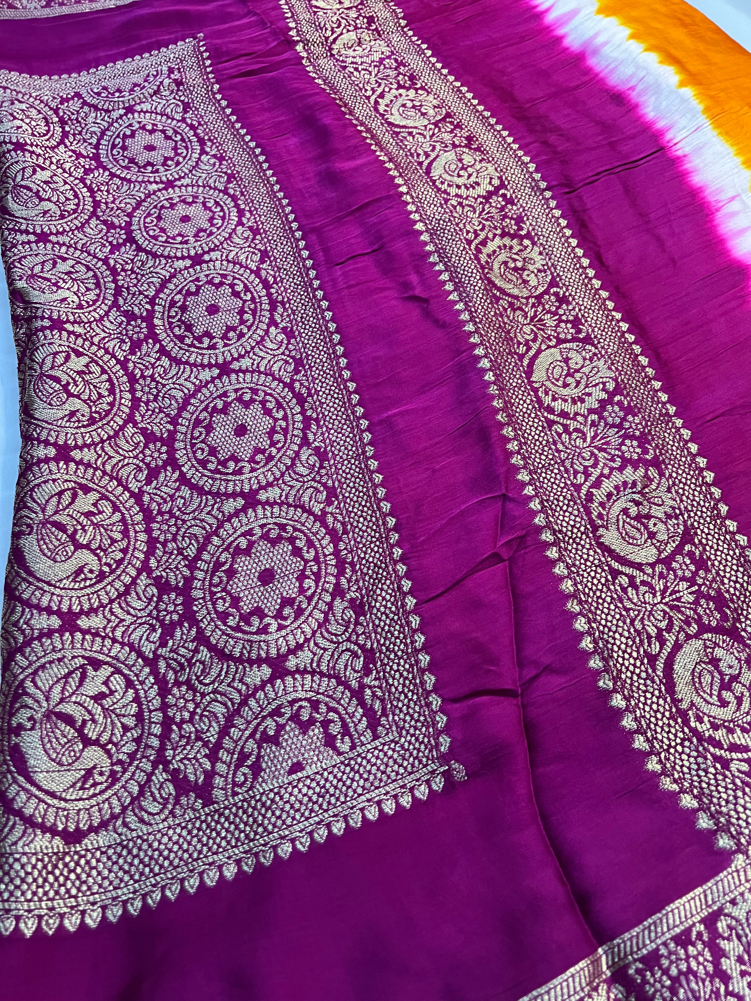 Tri-Colour (Pink, White, and Yellow) Modal Gajji Silk Saree - Ethically Made, Vibrant Blend - Anita Jain Fashions