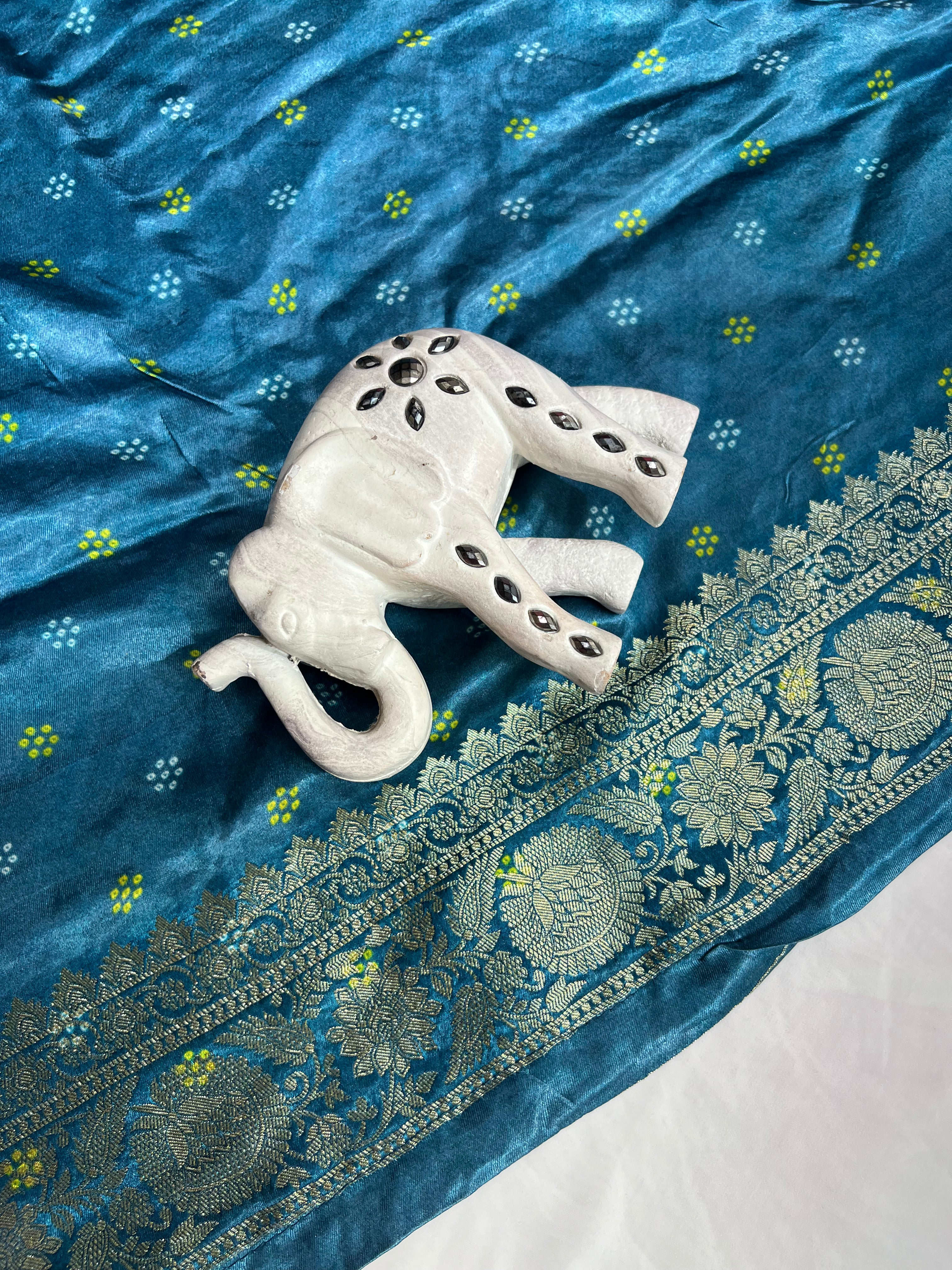 Blue Bandhani Rangaat Gajji Saree - Ethically Made, Timeless Bandhani Charm - Anita Jain Fashions