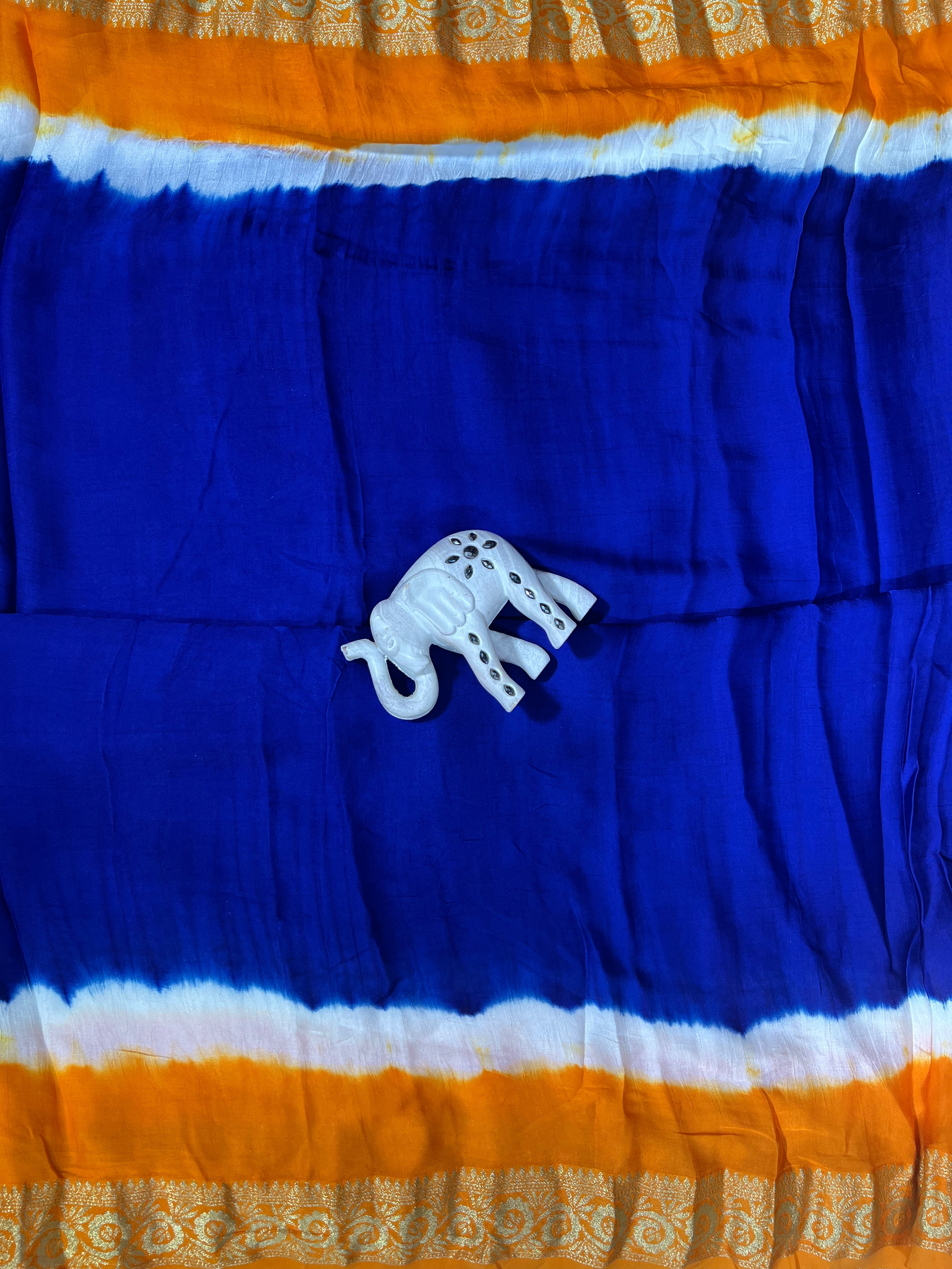 Tri-Colour (White, Yellow, and Blue) Modal Gajji Silk Saree - Ethically Made, Elegant Contrast - Anita Jain Fashions