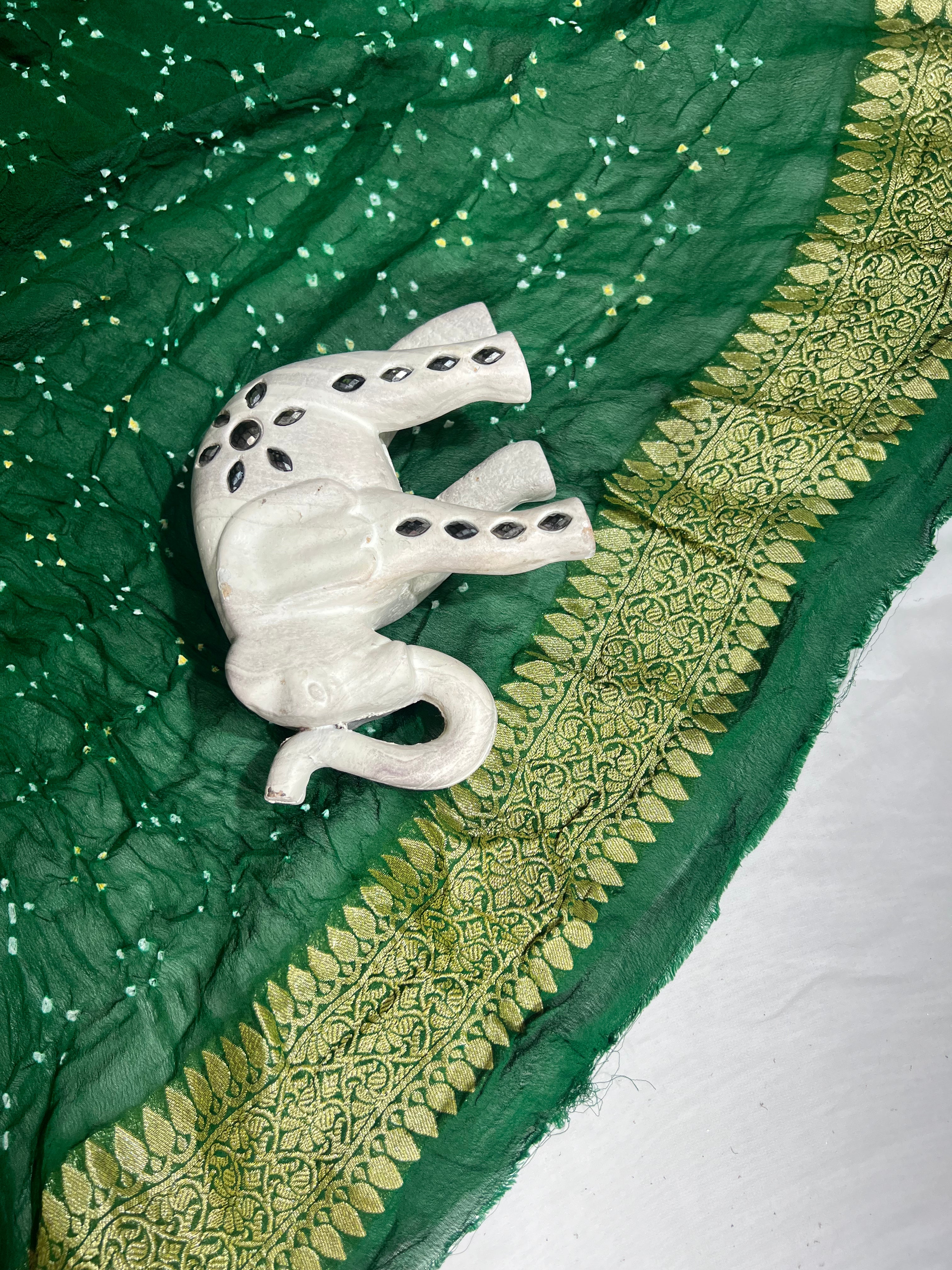 Light Green & Green Pure Khaddi Georgette Saree - Ethically Made, Easy Care & Dual-Tone Elegance - Anita Jain Fashions