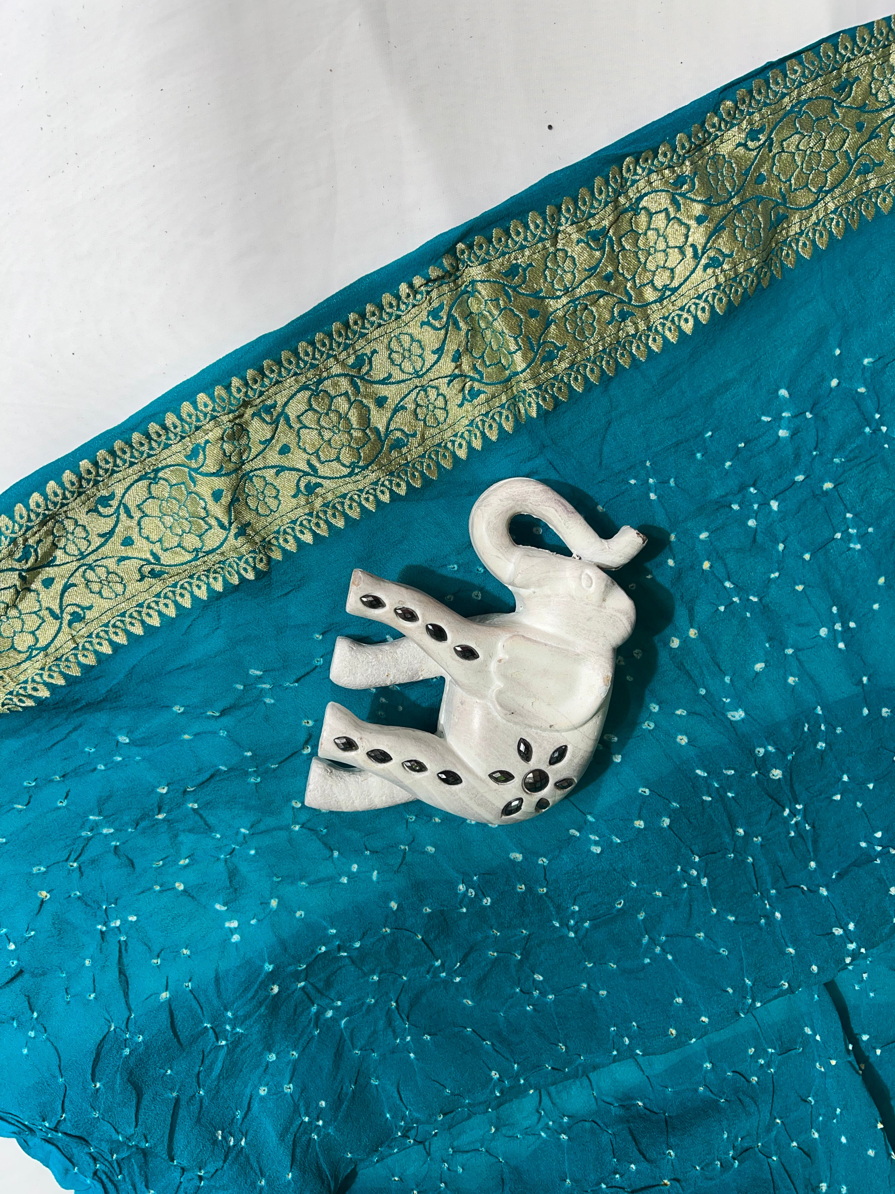 Blue & Firozi Pure Khaddi Georgette Saree - Ethically Made, Easy Care & Elegant Gradient - Anita Jain Fashions