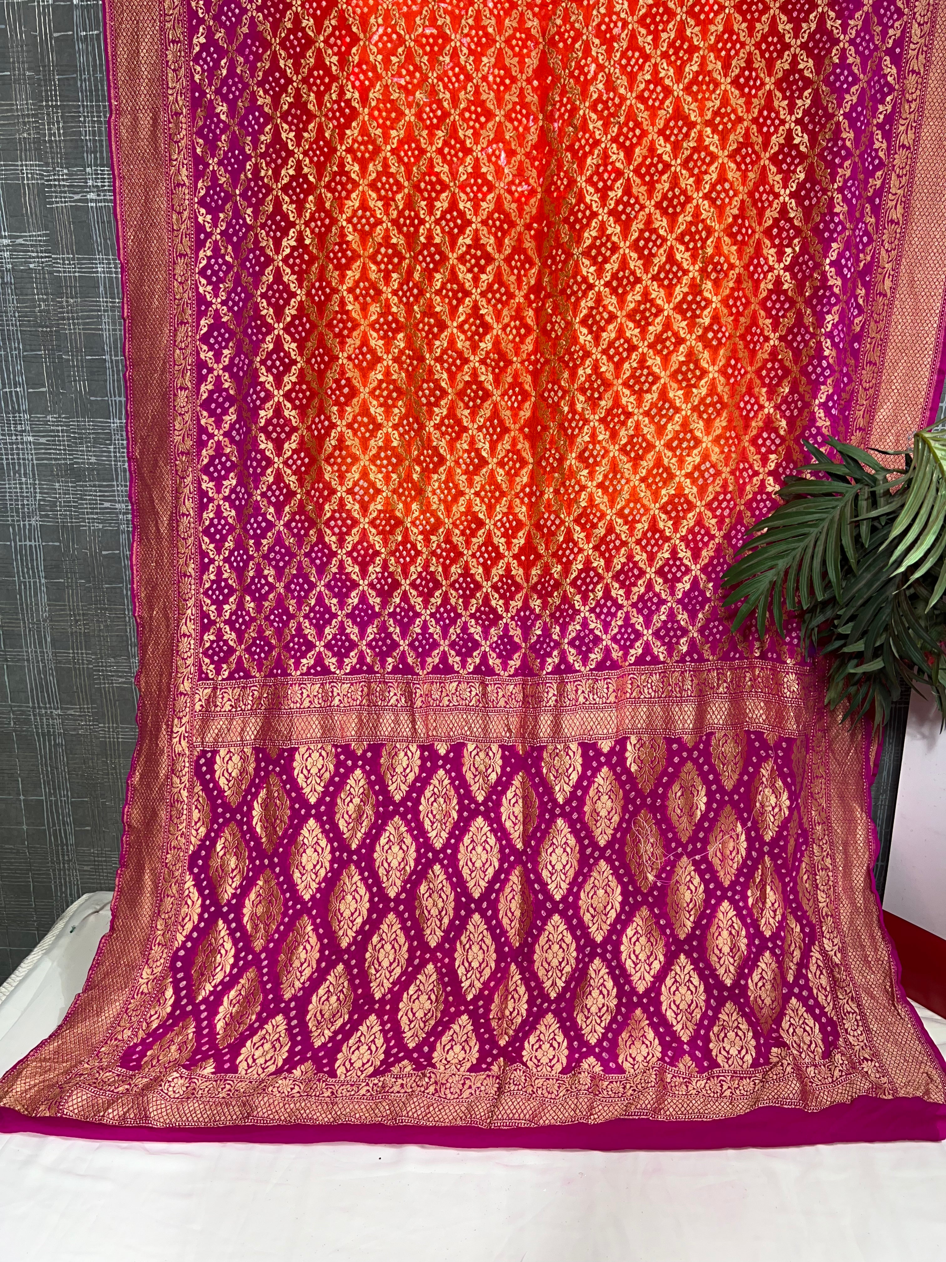 Pink & Orange Pure Khaddi Georgette Saree - Ethically Made, Easy Care & Vibrant Gradient - Anita Jain Fashions