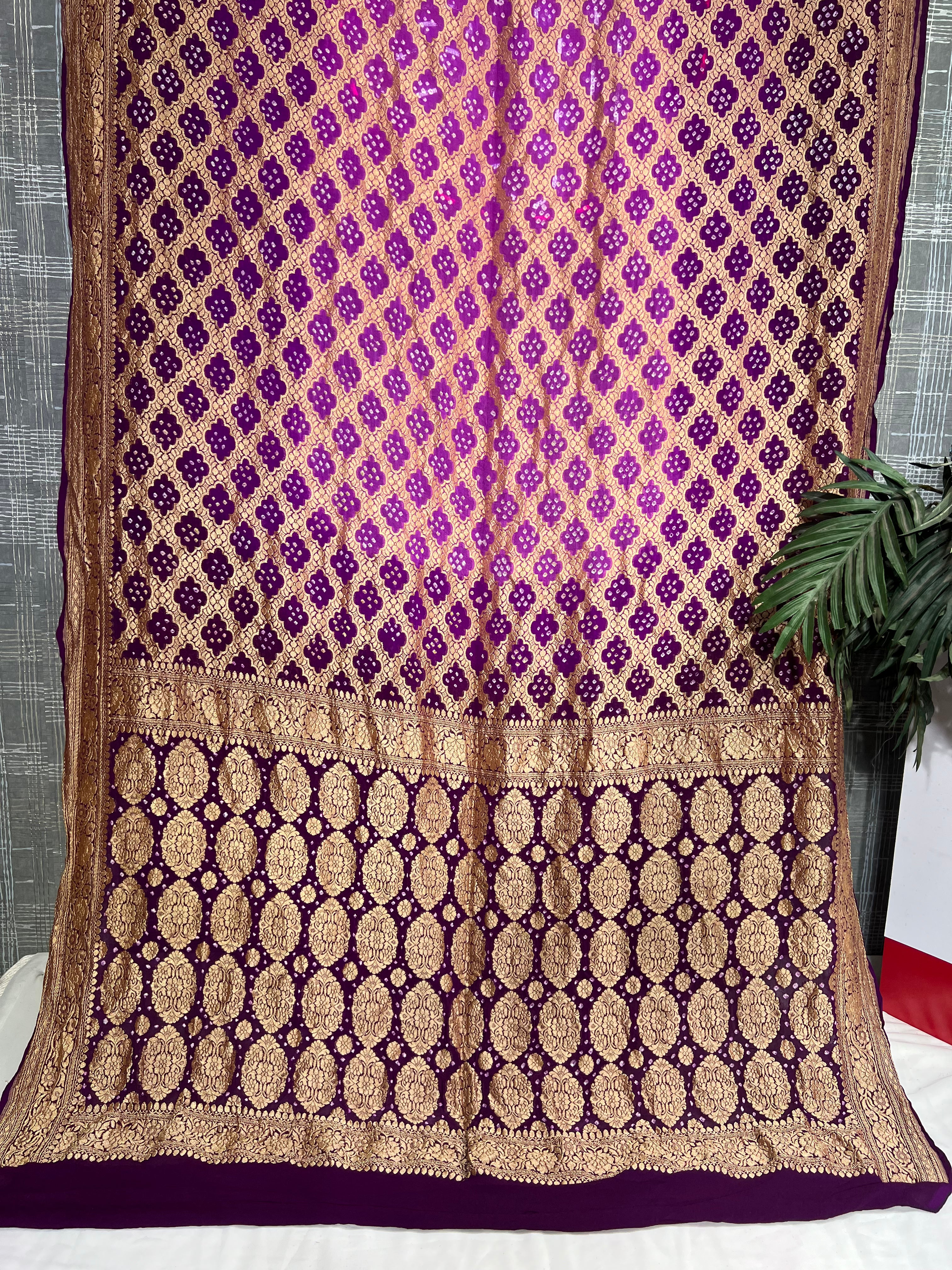 Pink & Lavender Pure Khaddi Georgette Saree - Ethically Made, Easy Care & Soft Gradient Elegance - Anita Jain Fashions