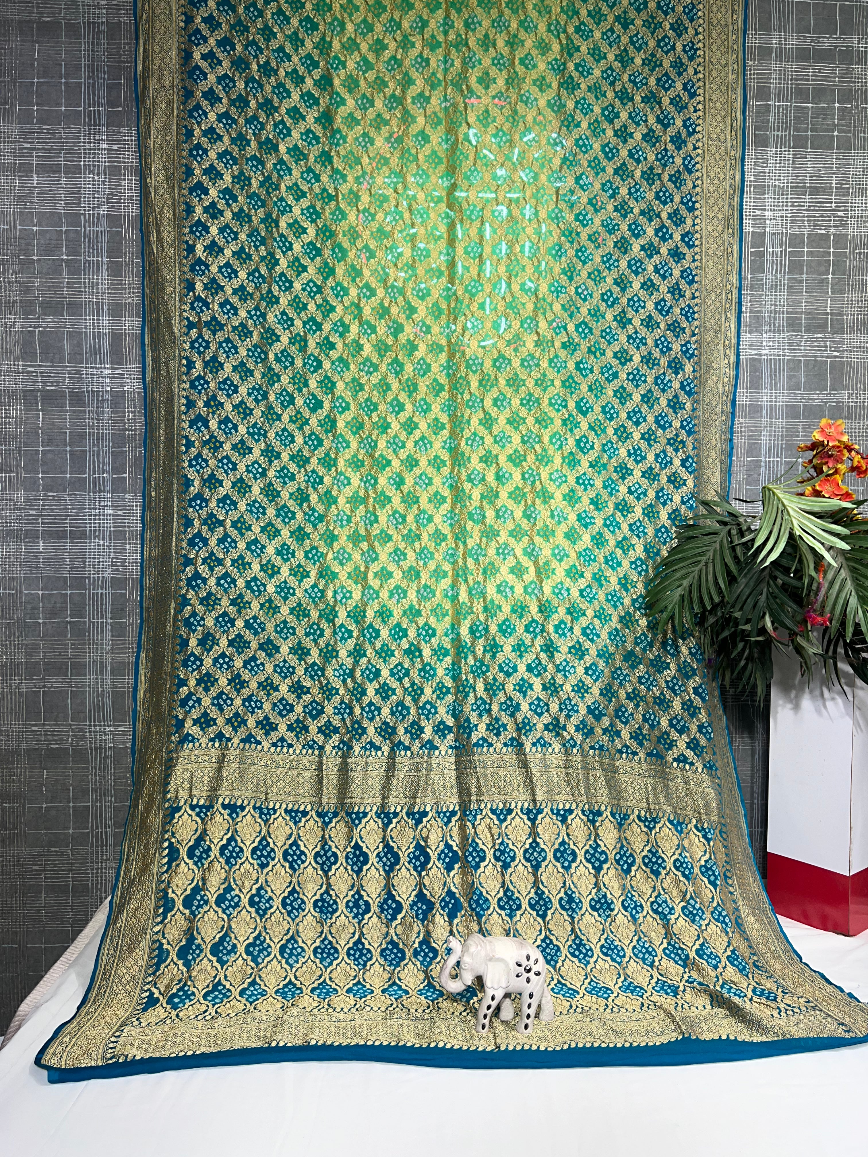 Light Blue & Green Shaded Khaddi Saree - Ethically Made, Subtle Gradient Elegance - Anita Jain Fashions