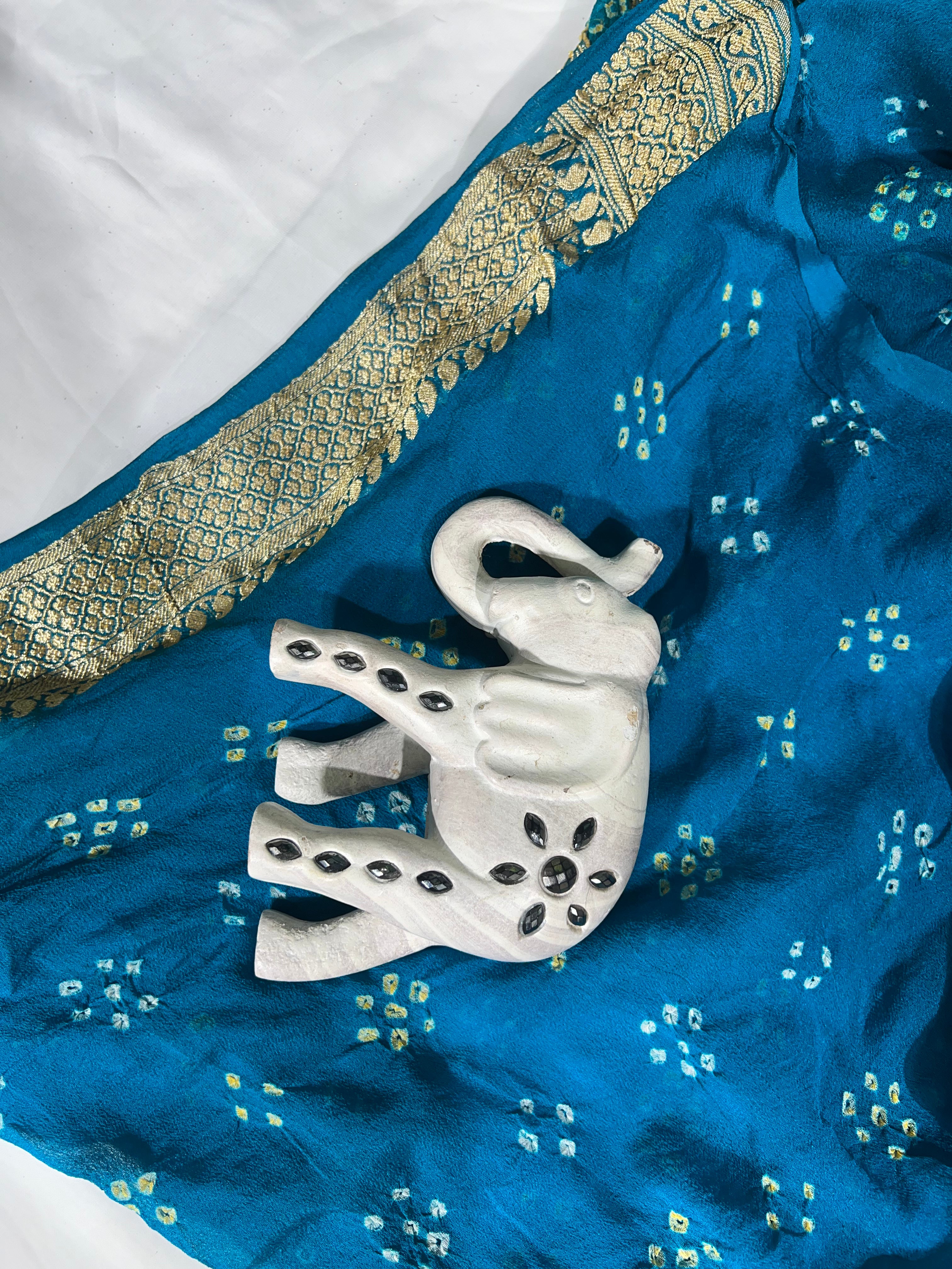 Sky Blue & Firozi Pure Khaddi Georgette Saree - Ethically Made, Easy Care & Soft Gradient Elegance - Anita Jain Fashions