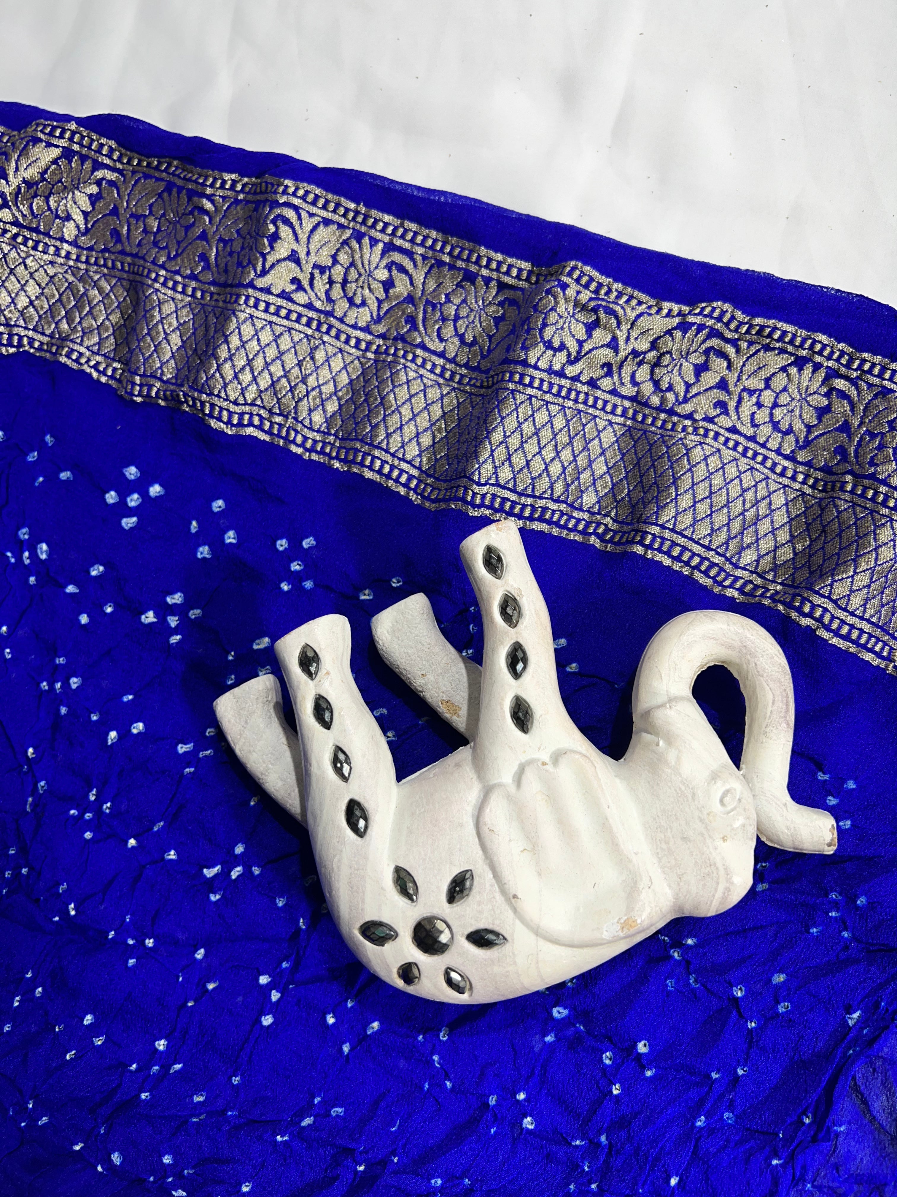 Blue & Firozi Pure Khaddi Georgette Saree - Ethically Made, Easy Care & Vibrant Gradient Elegance - Anita Jain Fashions