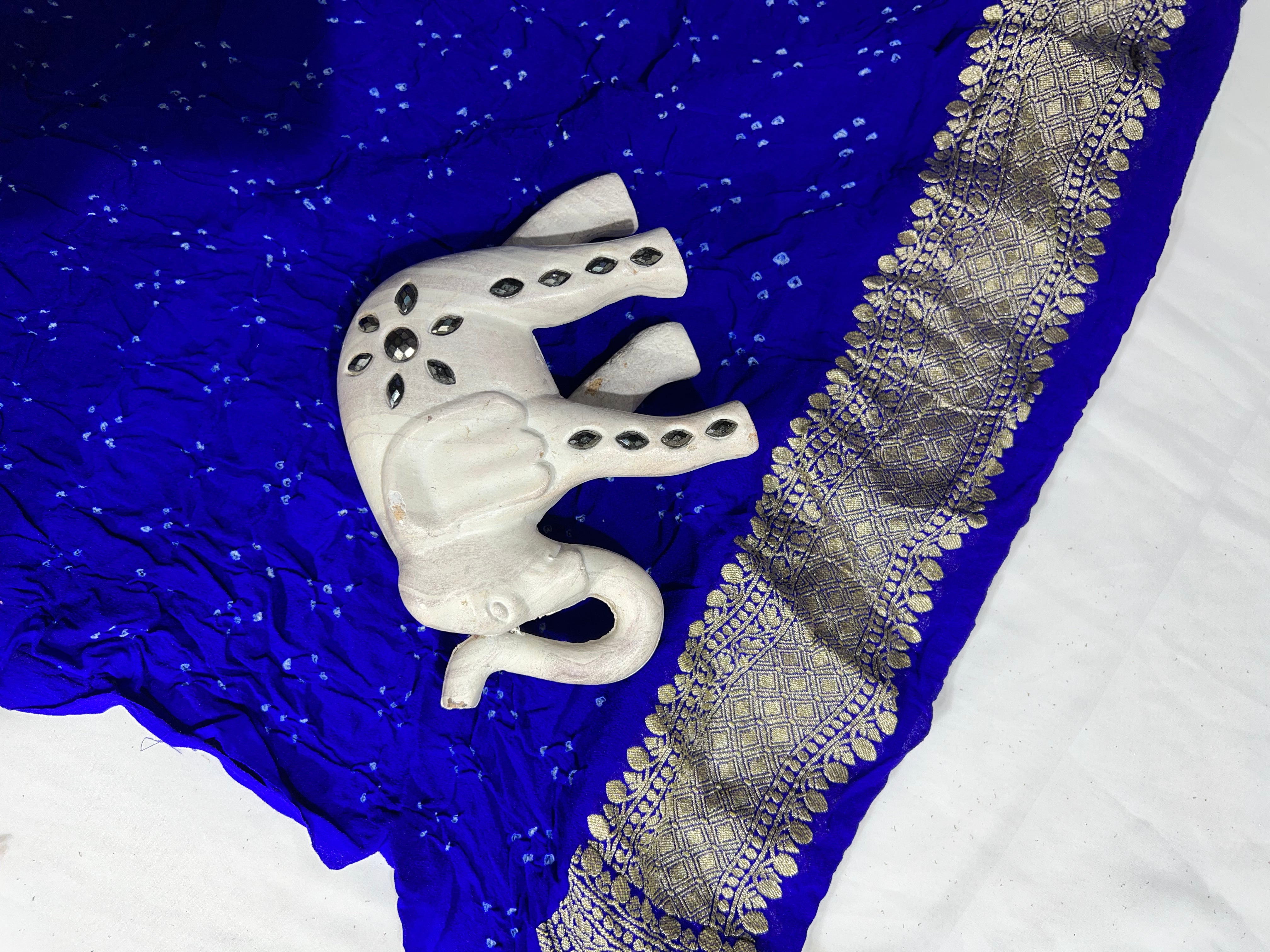 Dark Blue & Sky Blue Oval Buti Shaded Khaddi Saree - Ethically Made, Elegant Gradient Design - Anita Jain Fashions