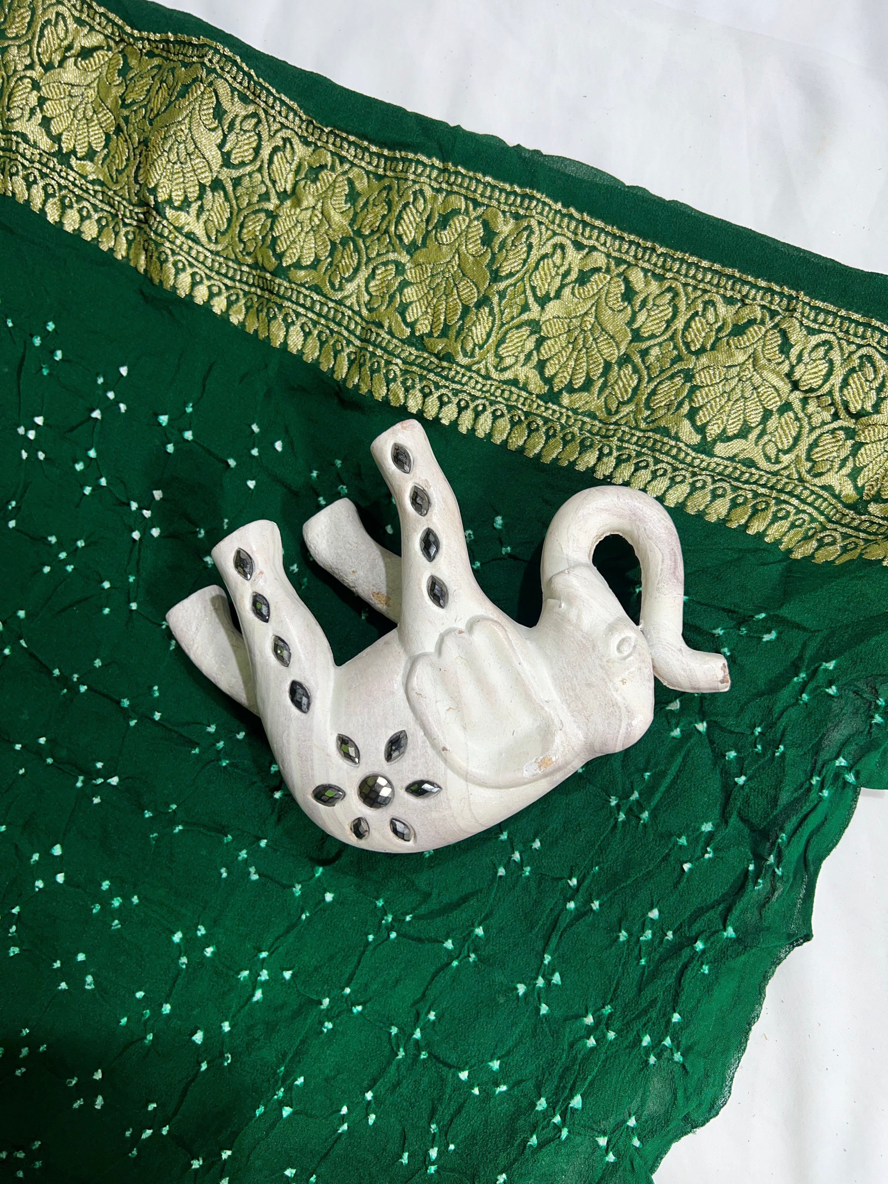 Green & Light Green Pure Khaddi Georgette Saree - Ethically Made, Easy Care & Dual-Tone Elegance - Anita Jain Fashions