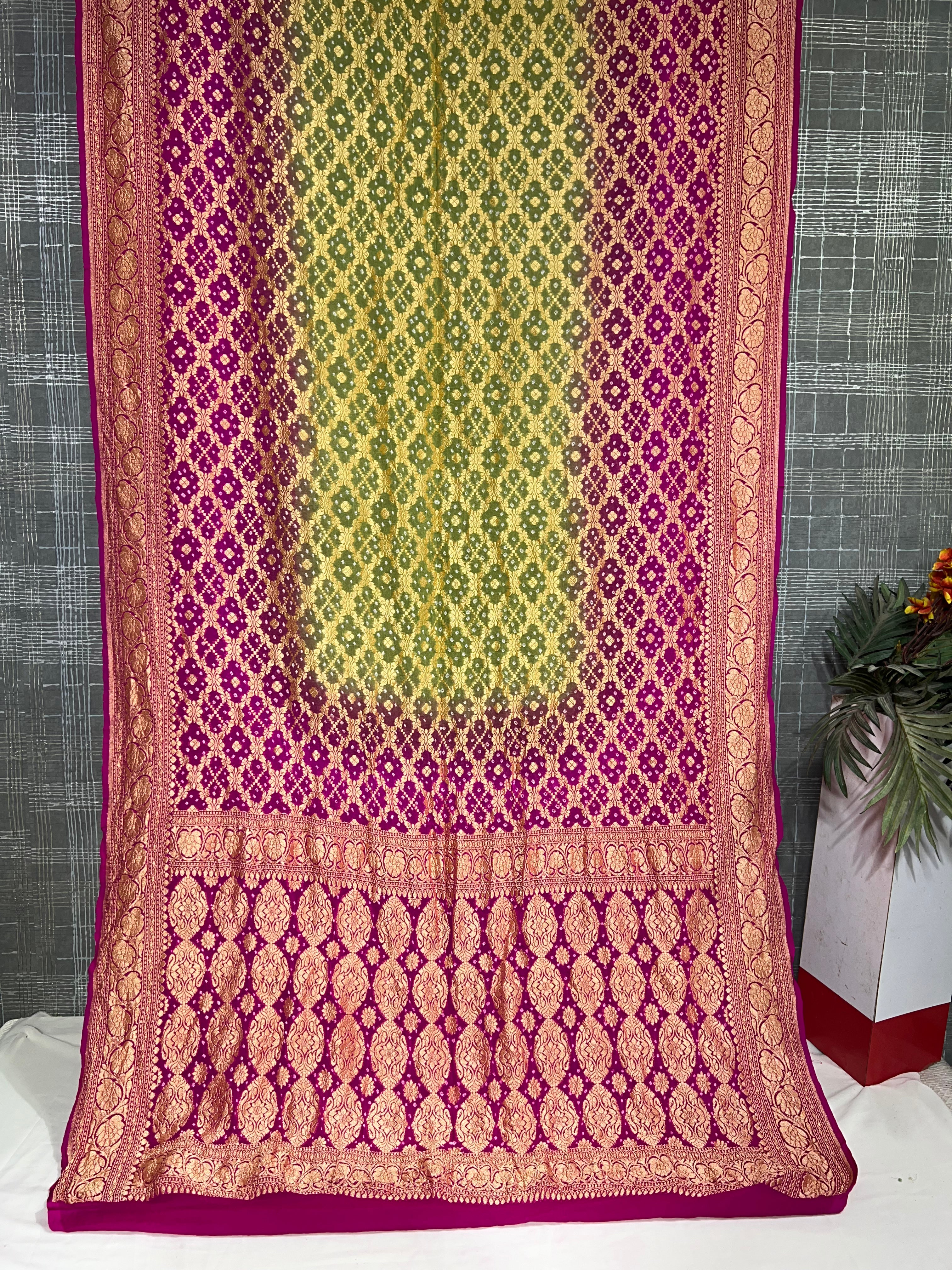 Light Green and Pink Shaded Khaddi Saree - Ethically Made, Soft Gradient Elegance - Anita Jain Fashions