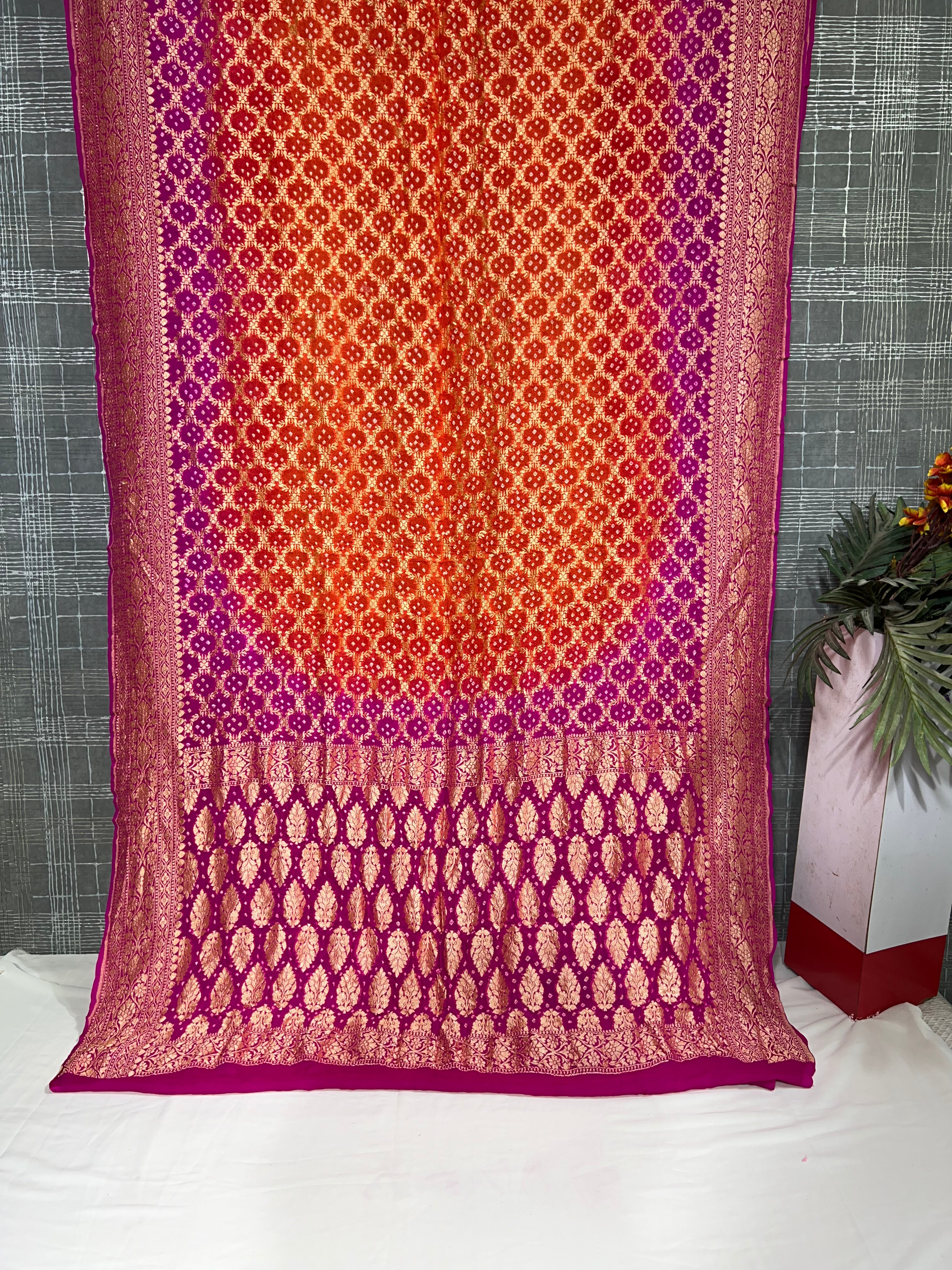 Pink Orange Shaded Khaddi Saree - Ethically Made, Vibrant Gradient Elegance - Anita Jain Fashions