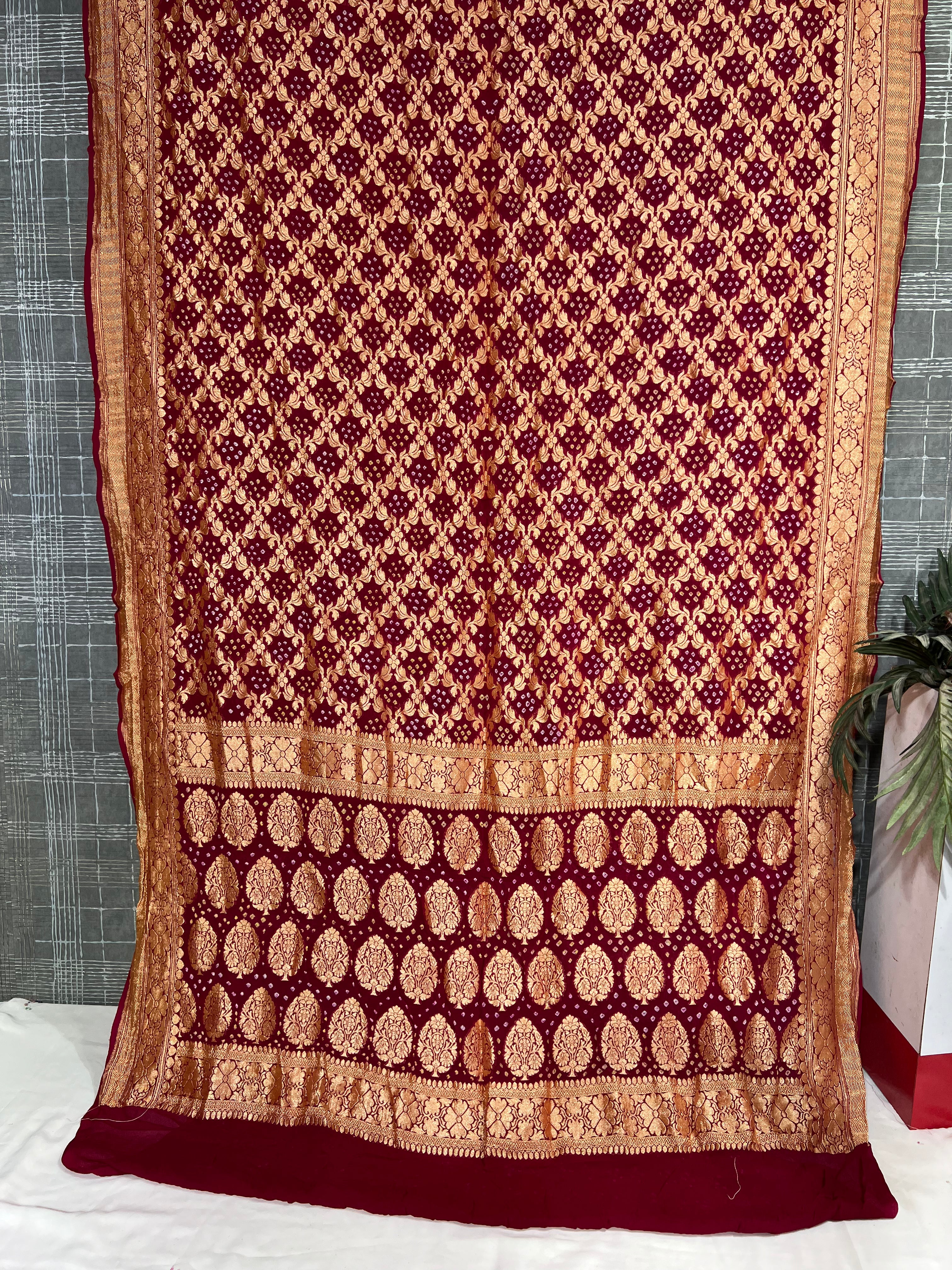 Mehroon Stylised Buti Khaddi Saree - Ethically Made, Elegant Design - Anita Jain Fashions